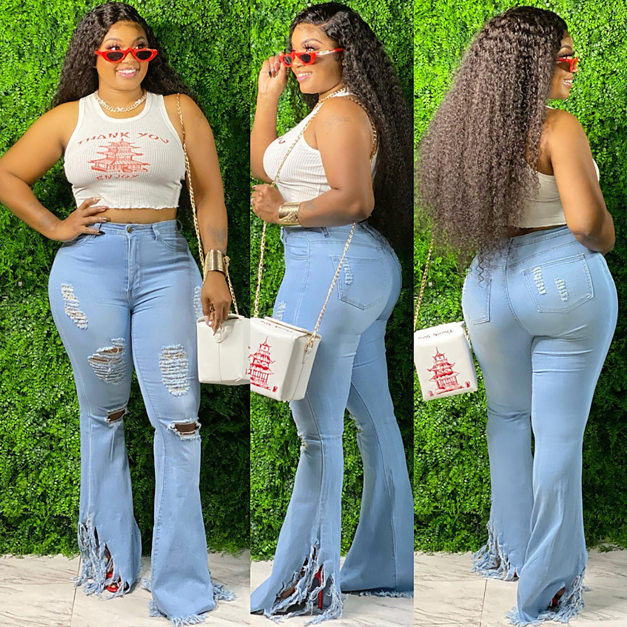 Ripped Denim Tassel High Rise Jeans for Women - Trendy Distressed Skinny Jeans with Fringe Details | Perfect for Casual Outfits, Street Style & Night Out