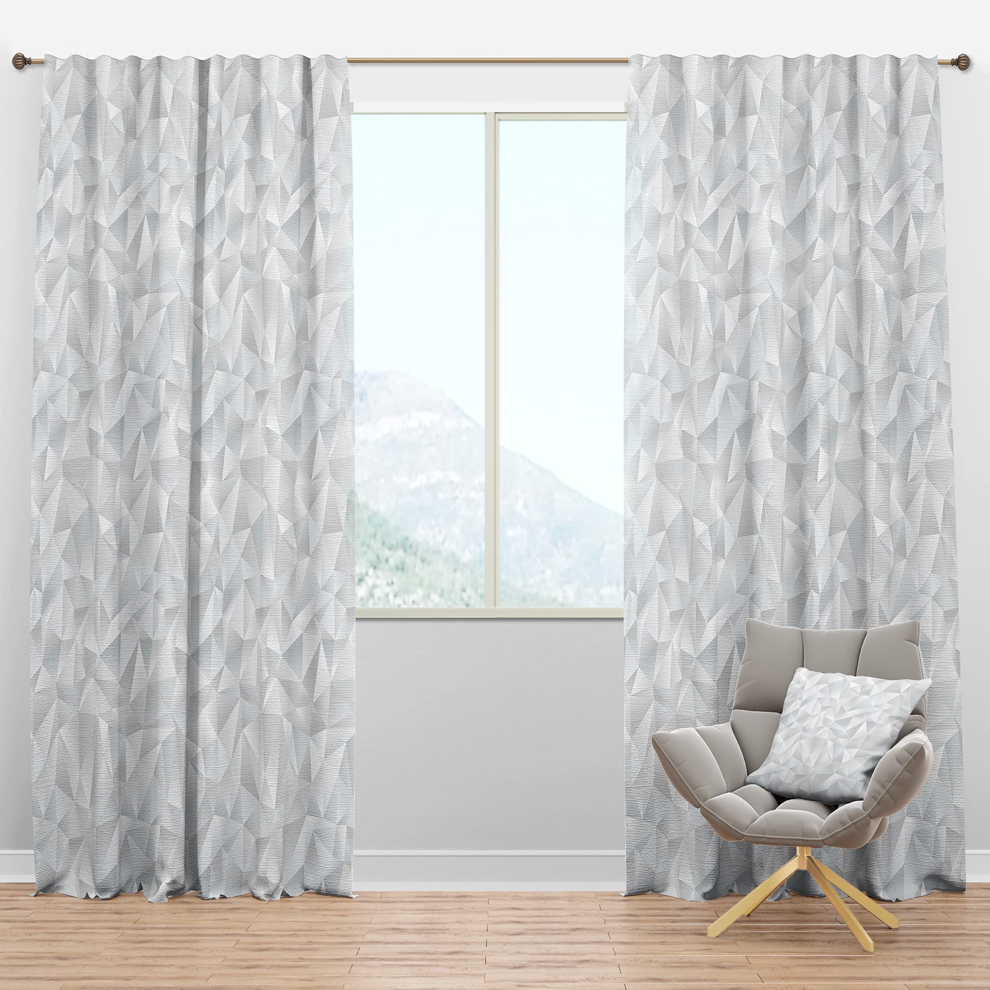 DesignQ Blackout Curtains - Abstract White Geometric Pattern Thermal Insulated Drapes for Bedroom & Living Room (52x108, Single Panel) - Perfect for Home Decor, Light Blocking & Temperature Control