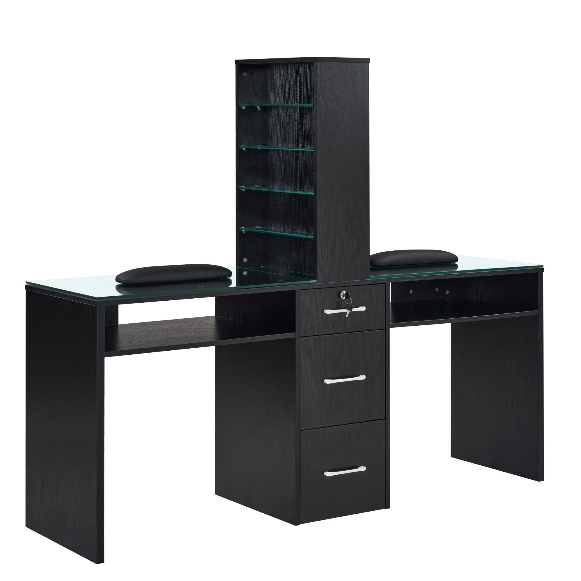 Dual Elegance Manicure Station - Professional Nail Art Table with LED Lights & Storage Drawers | Perfect for Home Salons & Nail Technicians