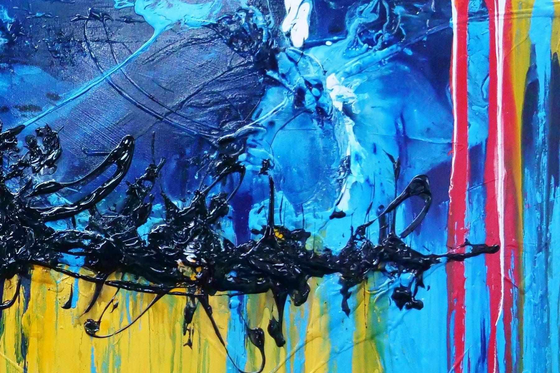 200cm x 120cm Yellow Blue Textured Abstract Canvas Art - Modern Large Wall Painting for Living Room, Bedroom & Office Decor