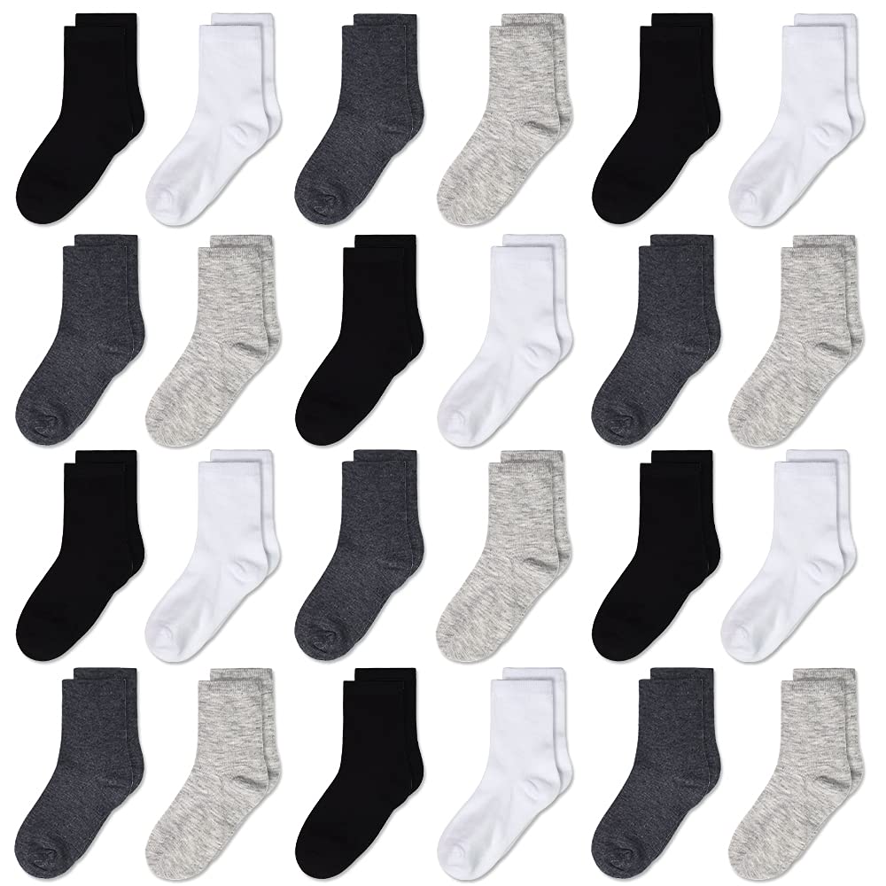24 Pairs Cozy Athletic Crew Socks for Boys & Girls (Ages 1-13) - Soft Breathable Kids Socks for School, Sports & Everyday Wear