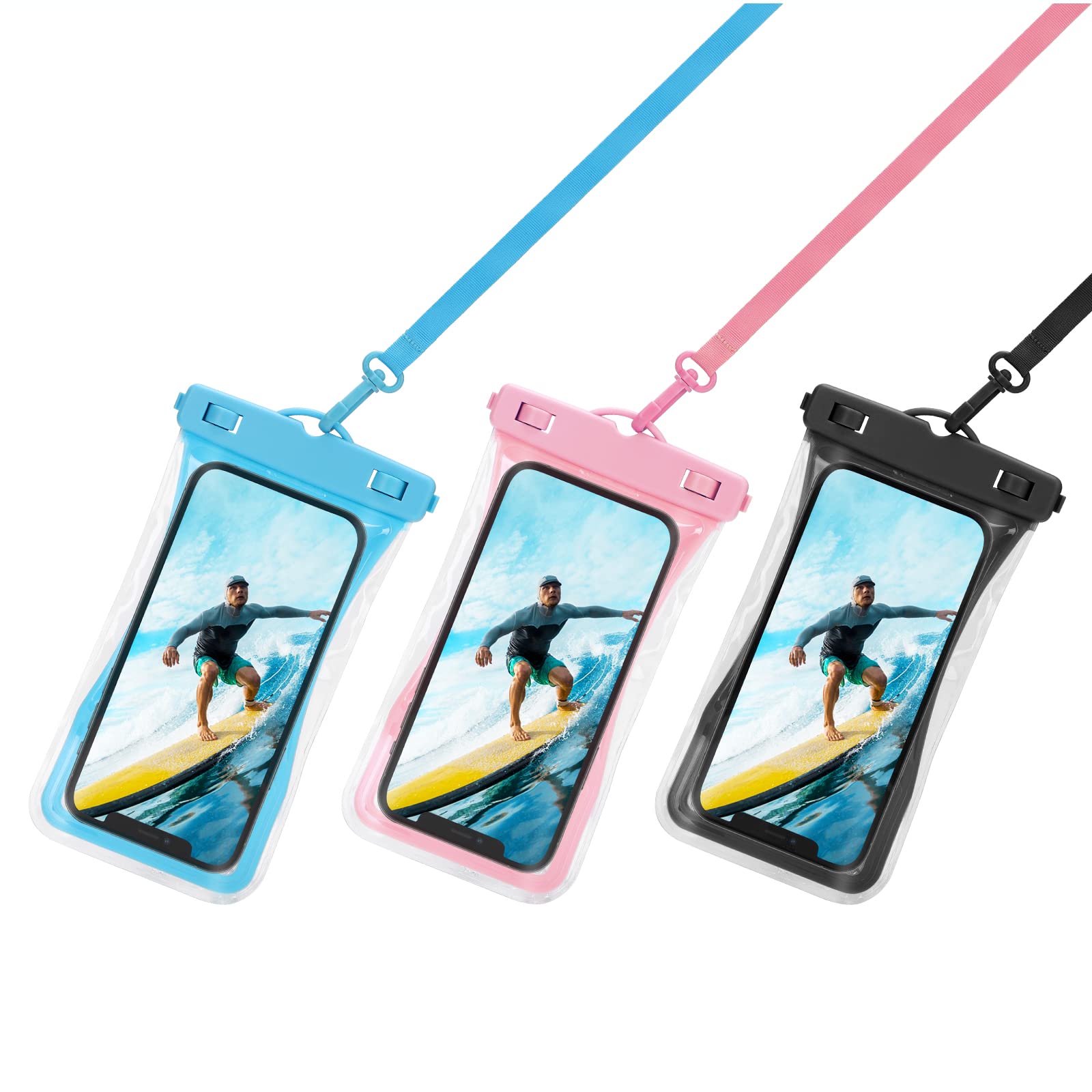Universal Waterproof Phone Pouch for iPhone 15/14/13, Samsung Galaxy S23/S22 - IPX8 Dry Bag Case Fits All Smartphones Up to 7 Inch (3 Pack Mixed Colors) - Perfect for Swimming, Beach, Kayaking & Outdoor Activities