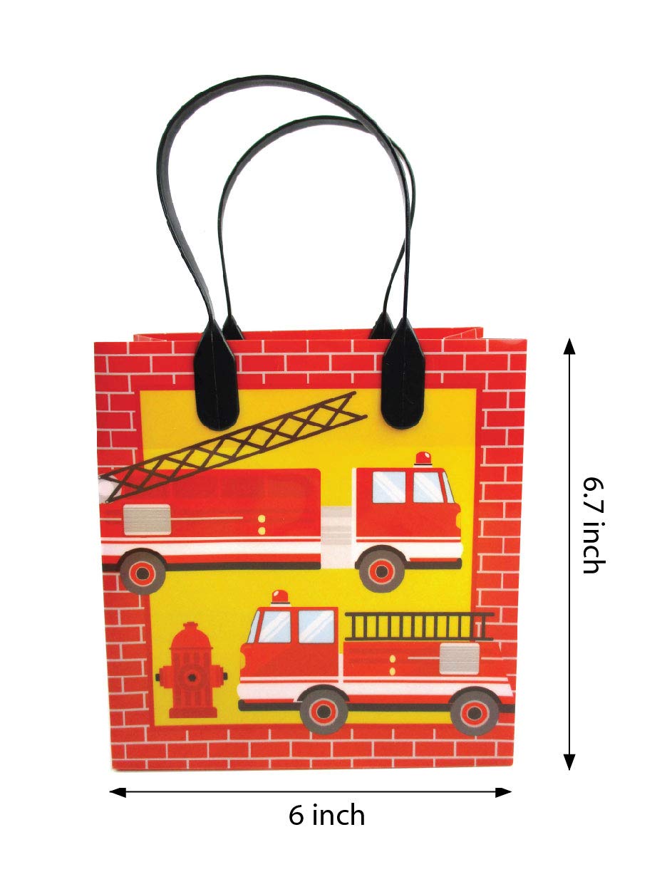 Fire Truck Themed Party Favor Bags with Handles - 12 Pack Firefighter Goodie Bags for Kids Birthday, Baby Shower & Classroom Treats | Perfect for Candy, Toys & Party Favors