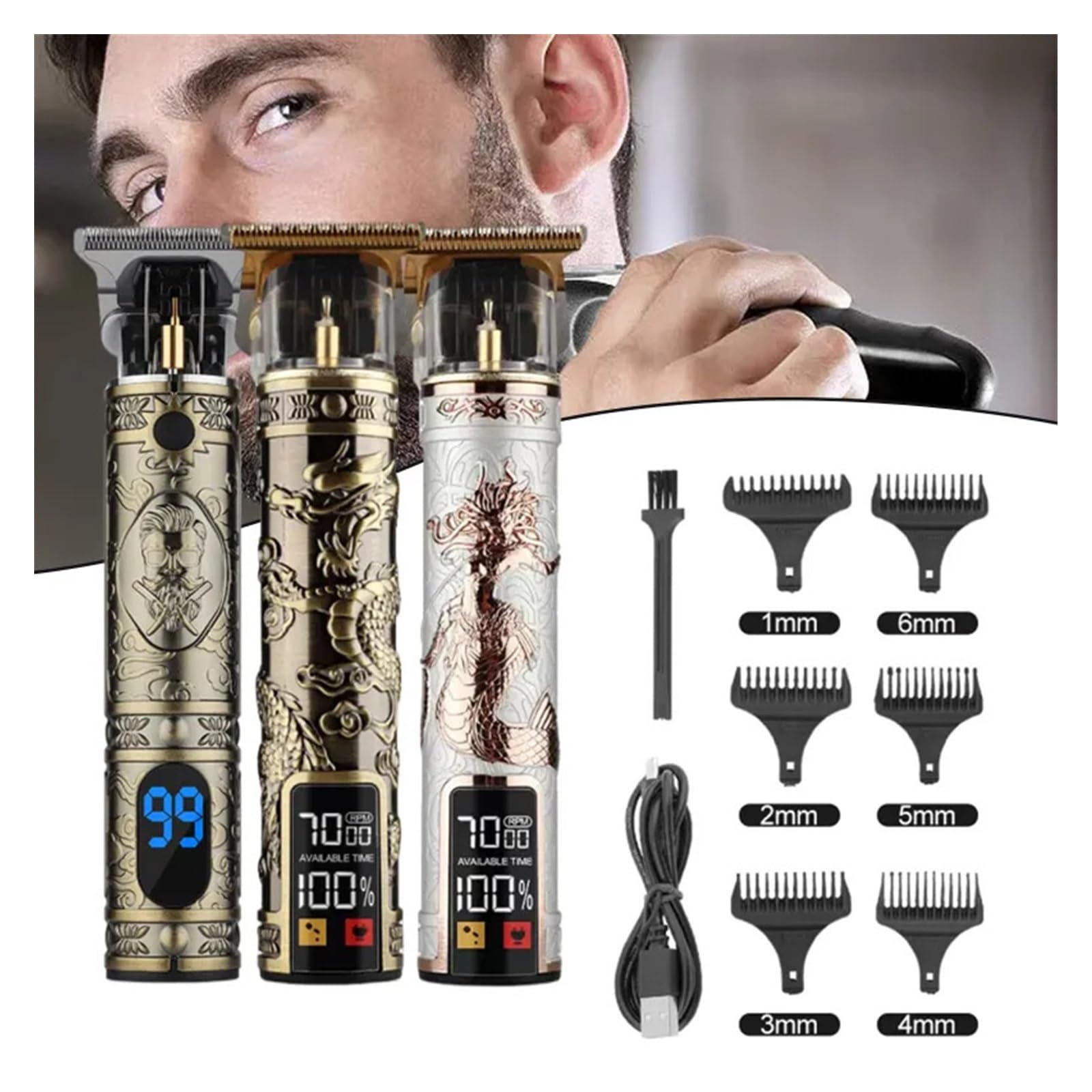 Professional LCD Electric Hair Clippers - USB Rechargeable Barber Scissors for Precision Hair Cutting & Styling - Retro Oil Head Design for Smooth Performance - Wholesale Salon & Home Use (Medusa D Model) - Perfect for Barbers, Stylists & DIY Haircuts