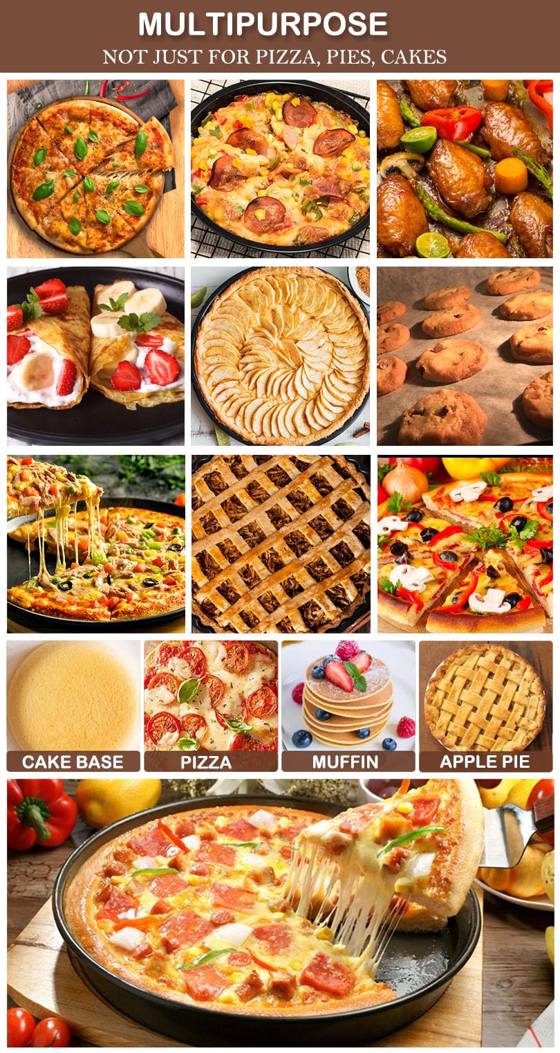 AKOAK 8-Inch Non-Stick Pizza Pan - Heavy Duty Carbon Steel Round Baking Pan for Oven, Stovetop & Grill - Perfect for Homemade Pizza, Bread, Cookies & More (Black)