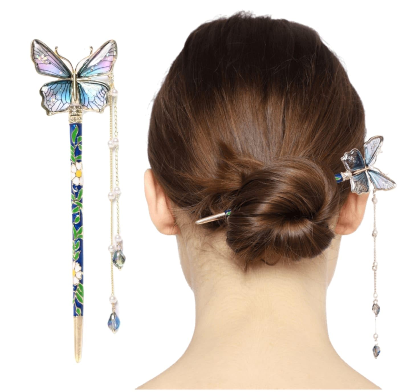INHEAVEN Butterfly Hair Stick - Elegant Metal Hair Bun Accessories for Women & Girls - Korean Style Hairpin for Updos, Ponytails & Braids - Perfect for Weddings, Parties & Everyday Wear