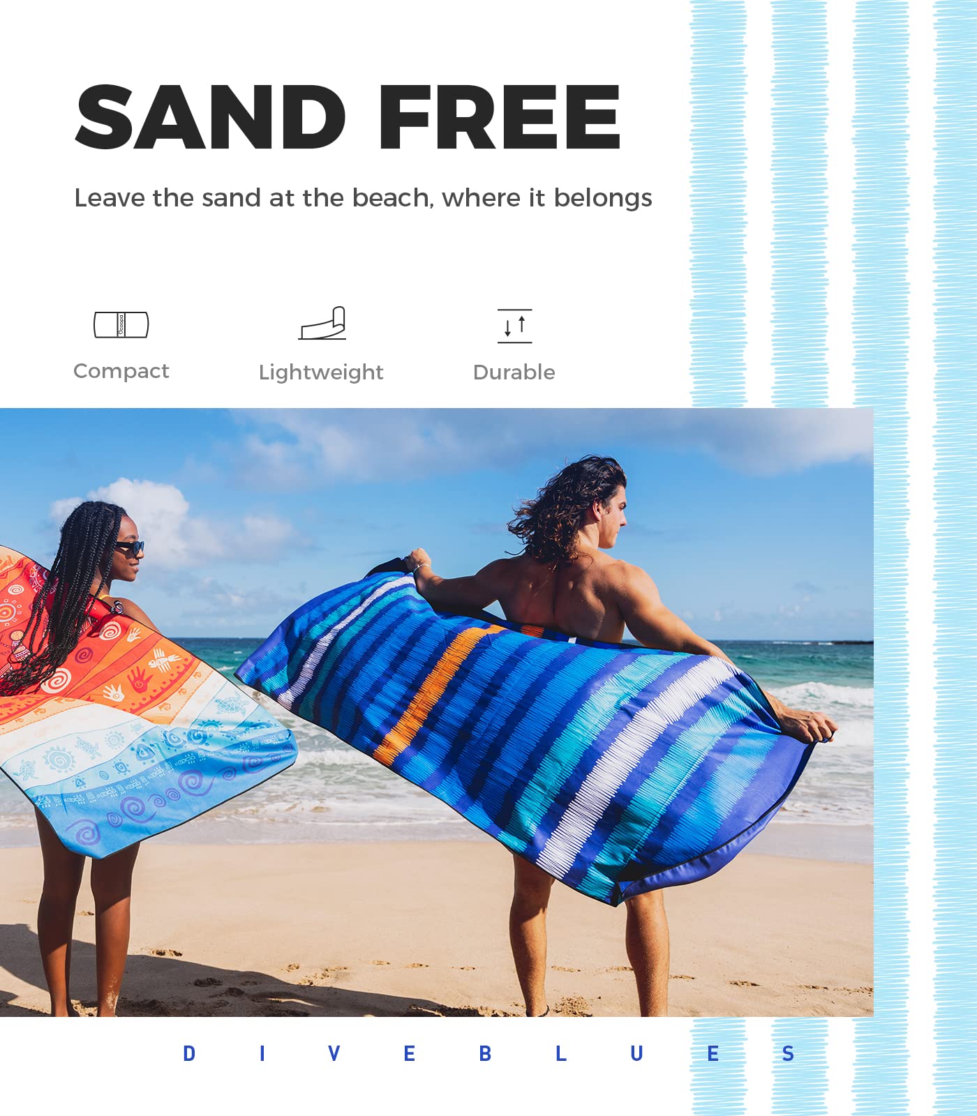 OCOOPA Quick Dry Sand Free Beach Towel - Compact Lightweight Travel Towel with Carry Bag - Perfect for Swimming, Camping, Vacation & Outdoor Activities