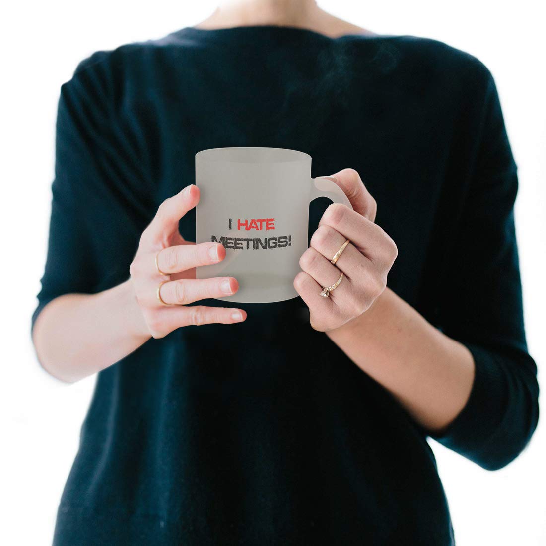 Funny Coffee Mug - 'I Hate Meetings' Humor 10oz Frosted Glass Cup - Perfect for Office Gifts & Coffee Lovers