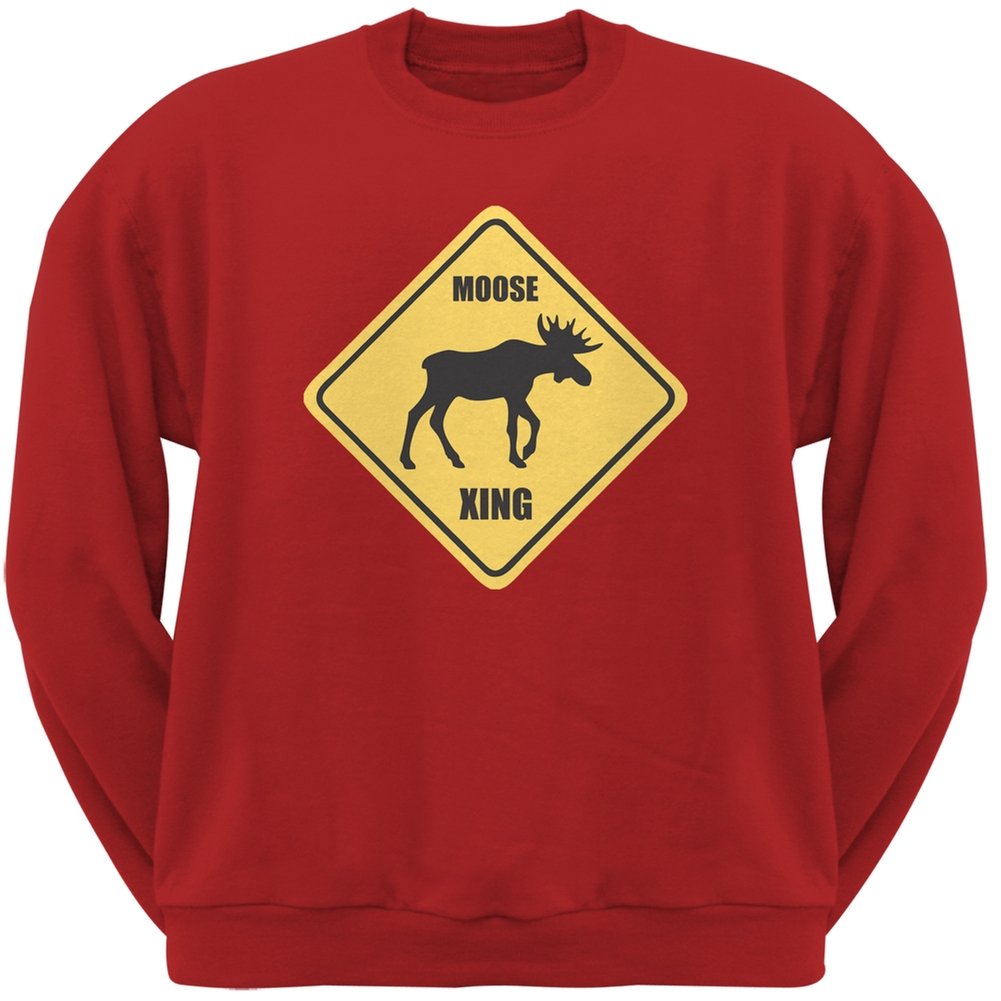 Animal World Moose Crossing Red Adult Sweatshirt - Cozy Pullover Hoodie for Men & Women - Perfect for Outdoor Adventures, Camping, and Winter Fashion
