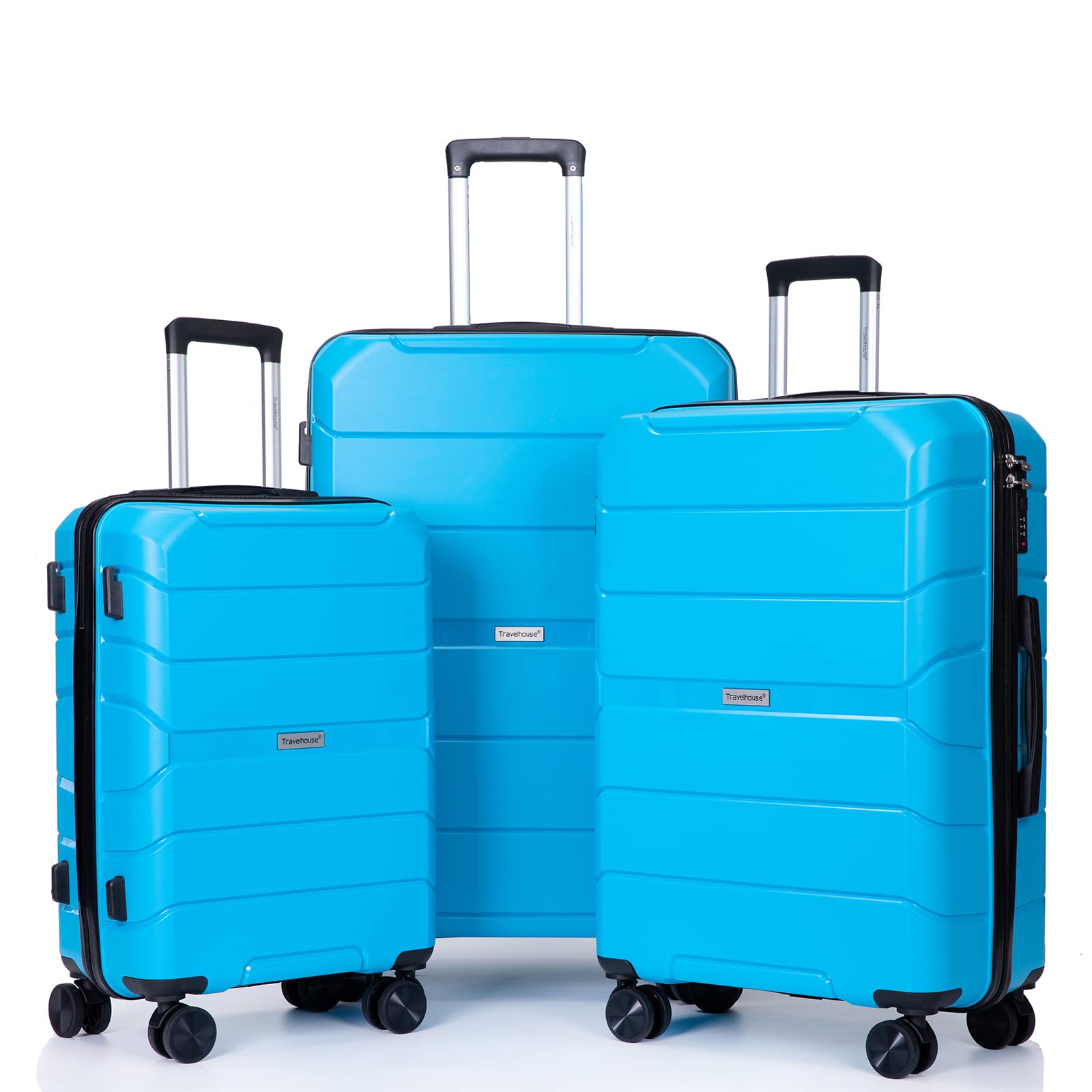 Travelhouse 3-Piece Hardside Spinner Luggage Set - Lightweight PP Suitcase with TSA Lock for Business & Vacation Travel (Light Blue) | Perfect for International Flights, Weekend Getaways & Business Trips