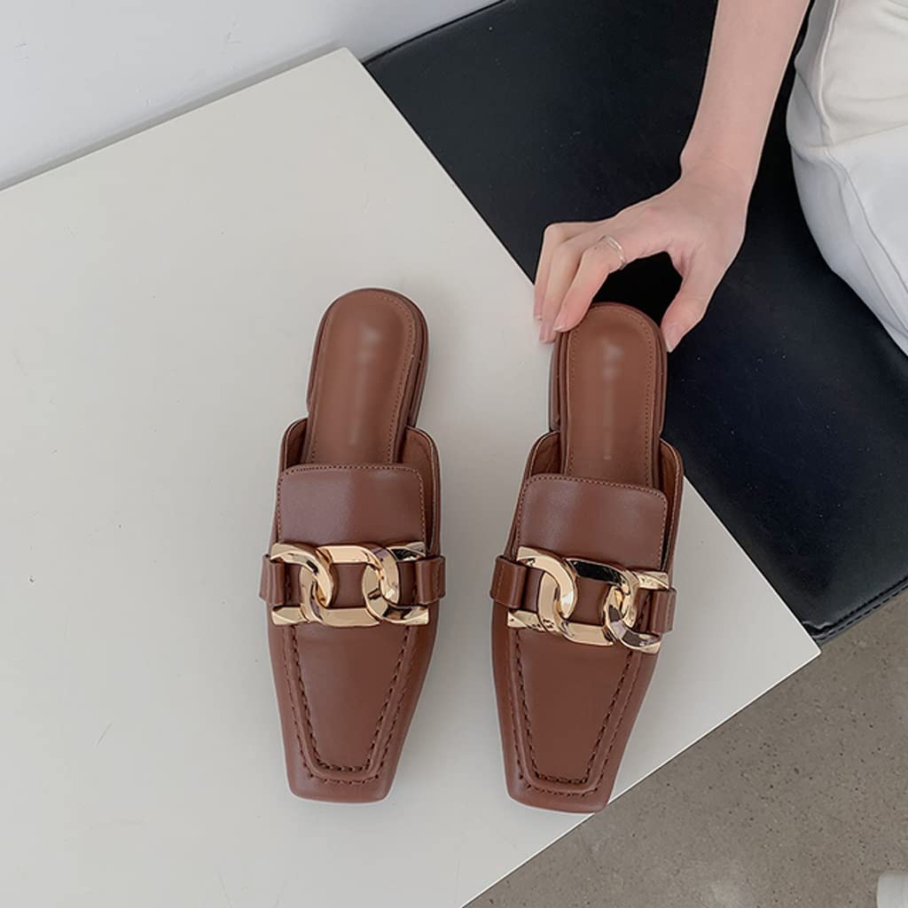 Women's Pointed Toe Chain Mules Slides - Low Heel Summer Slippers for Outdoor & Indoor Comfort (Color: Black, Size 39) | Perfect for Beach, Poolside, Lounging & Casual Outings