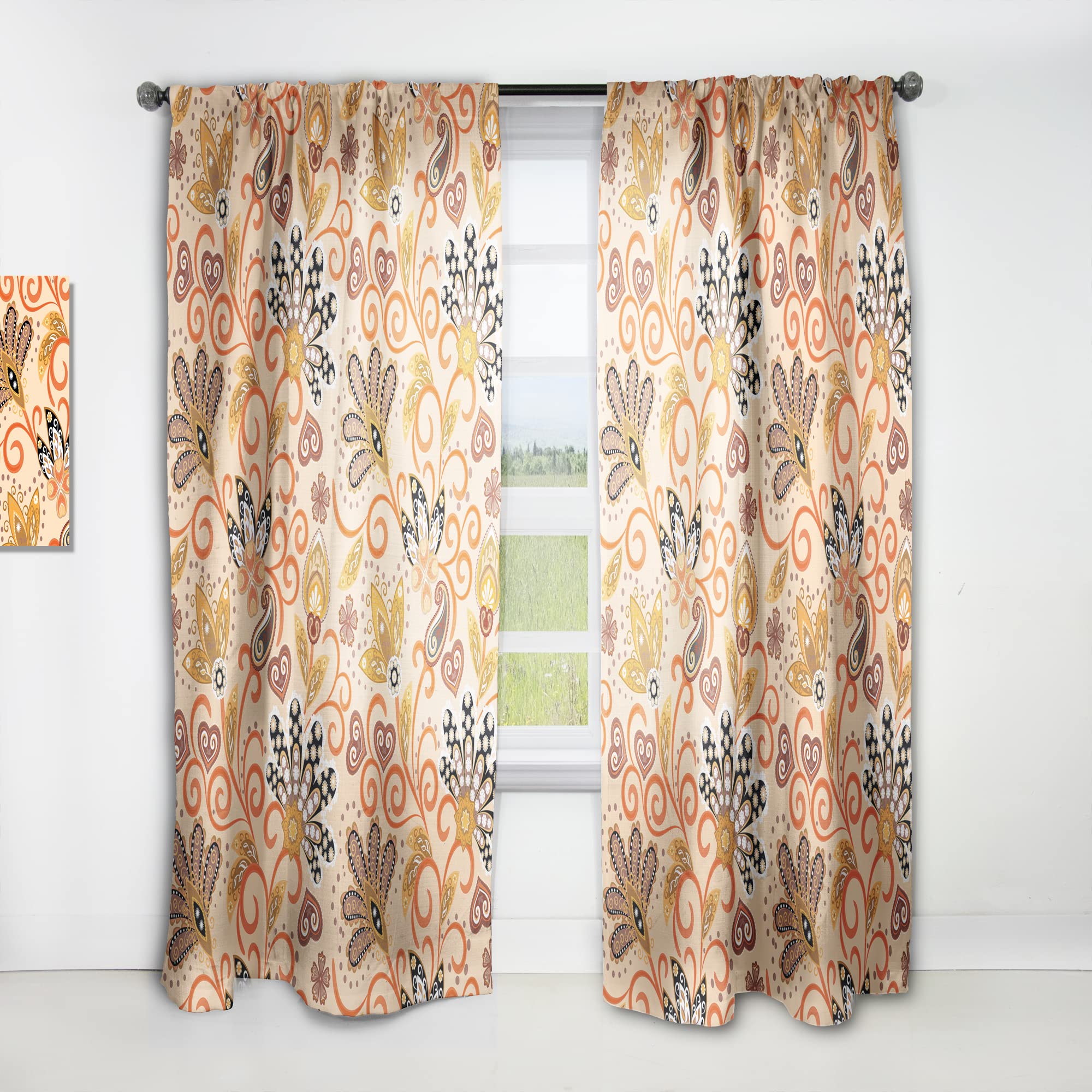 DesignQ Retro Indian Floral Batik III Thermal Insulated Curtains - Single Panel 52x95 Inches - Elegant Window Treatments for Bedroom & Living Room | Perfect for Home Decor, Privacy & Light Control