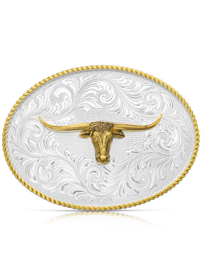 Montana Silversmiths 1255 767M Longhorn Classic Western Buckle - Genuine Silver Cowboy Belt Buckle for Men - Perfect for Rodeo, Country Music Festivals & Western Fashion