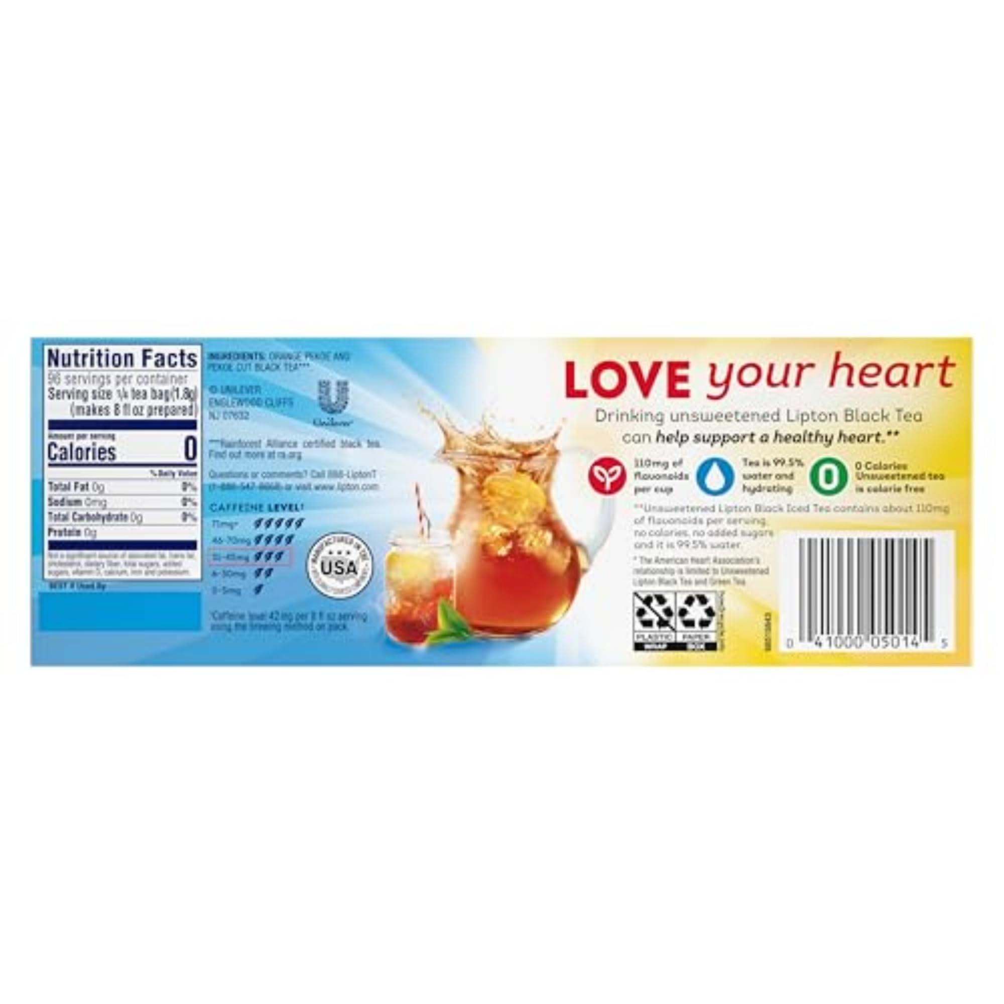 Lipton Unsweetened Iced Tea Bags - Family Size (144 Count) | Zero Calories, No Sugar | 24ct Pack of 6 | Perfect for Summer Picnics, Office Refreshment & Healthy Hydration
