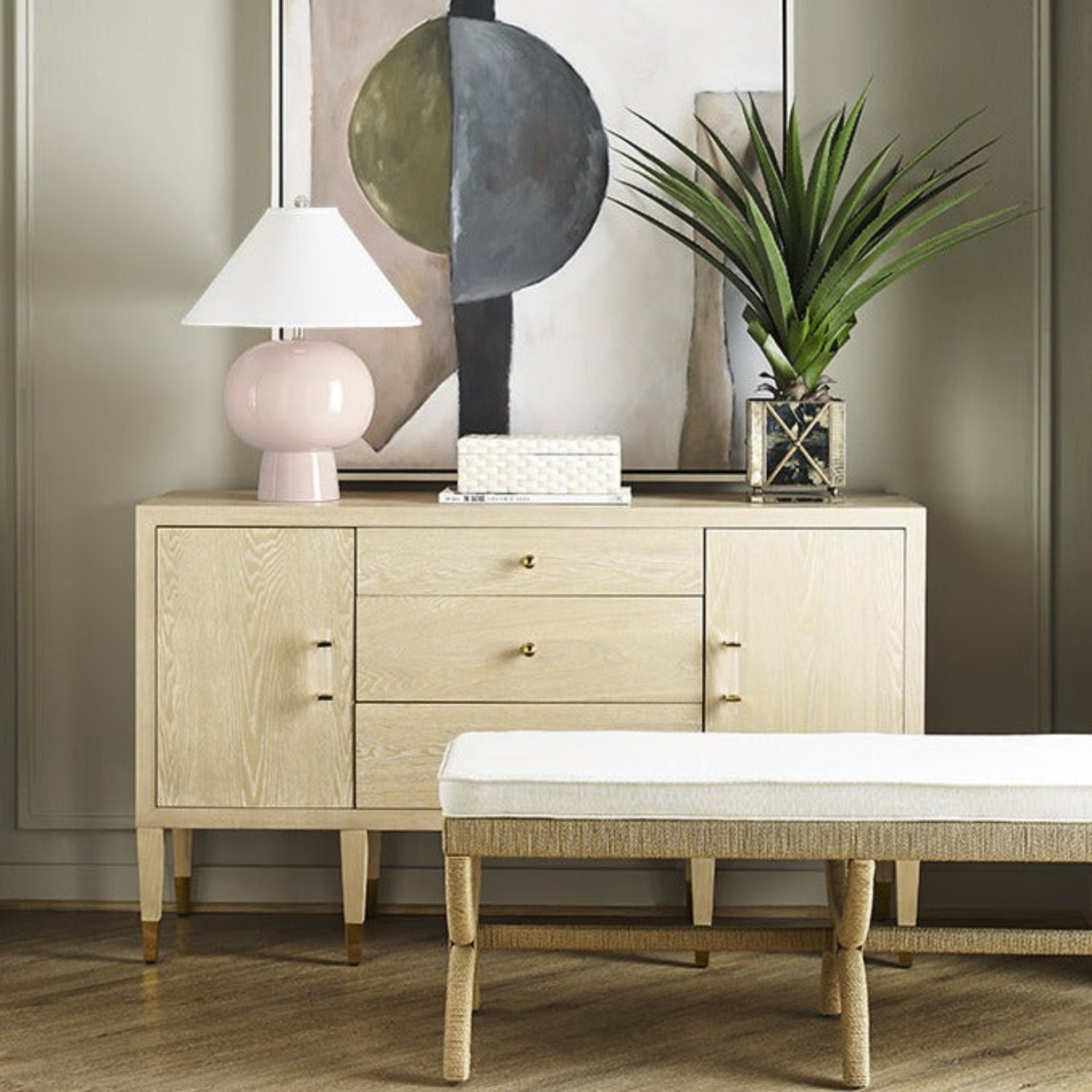 Cerused Oak Amherst Buffet - Elegant Sideboard for Dining Room, Living Room & Entryway Storage | Rustic Modern Buffet Cabinet with Ample Storage Space