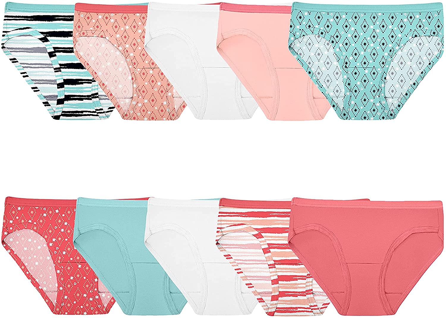 Fruit of the Loom Girls' Cotton Hipster Underwear 5-Pack - Soft Breathable Comfort Underwear for Teens & Kids - Perfect for School, Sports & Everyday Wear