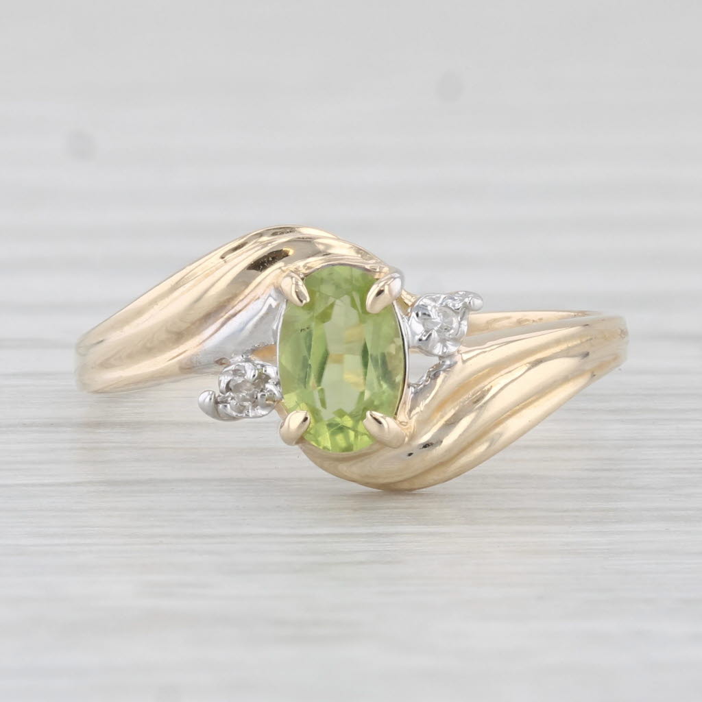 0.50ct Oval Peridot Diamond Ring in 10k Yellow Gold - Size 6.5 - Elegant Birthstone Jewelry for Women, Perfect for Anniversary Gifts & Special Occasions