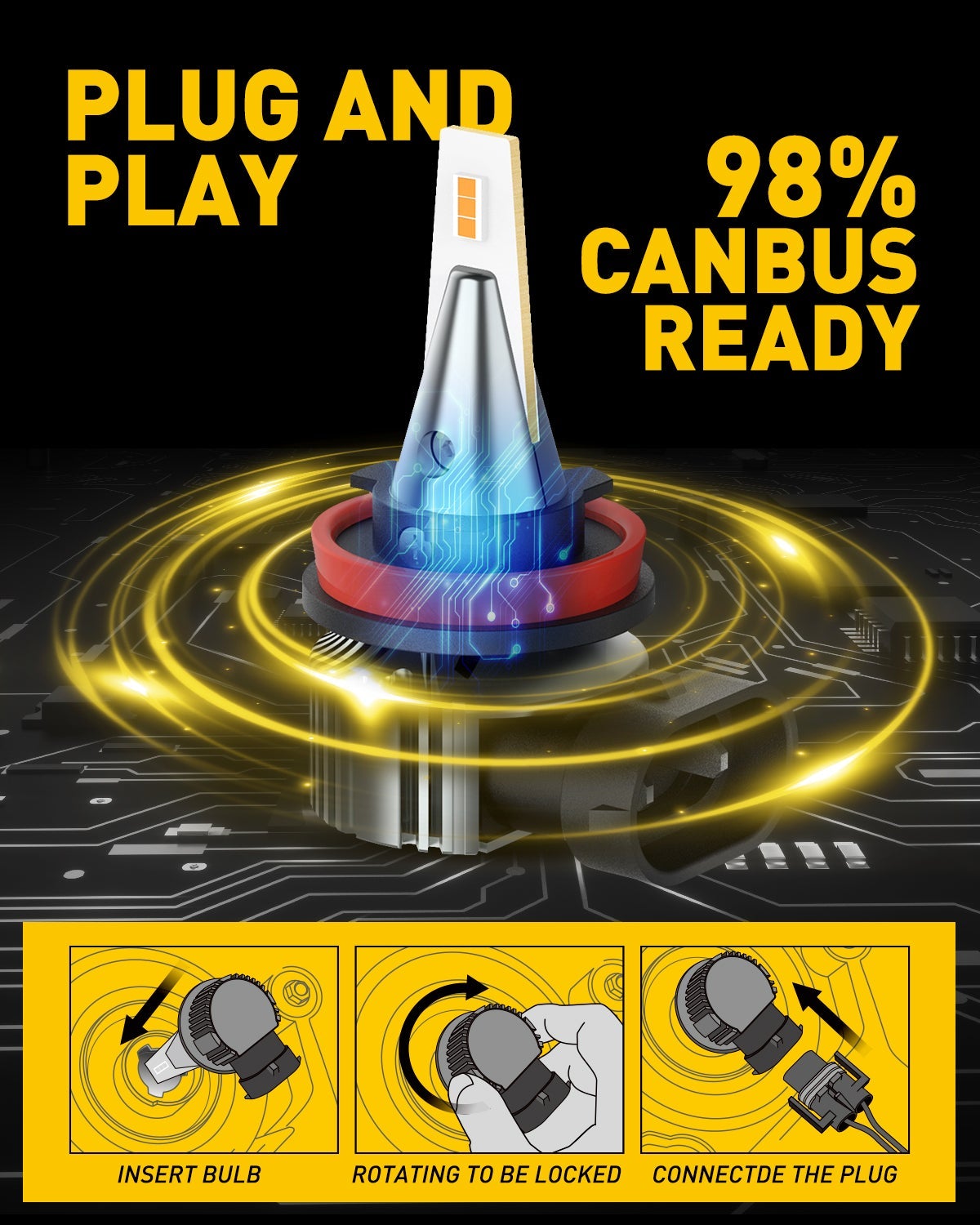 H11 H8 H9 H16 LED Fog Light Bulbs - 3000K Golden Yellow Super Bright CSP Chip Lights for Enhanced Visibility in Rain & Fog - Perfect for Trucks, SUVs & Off-Road Vehicles