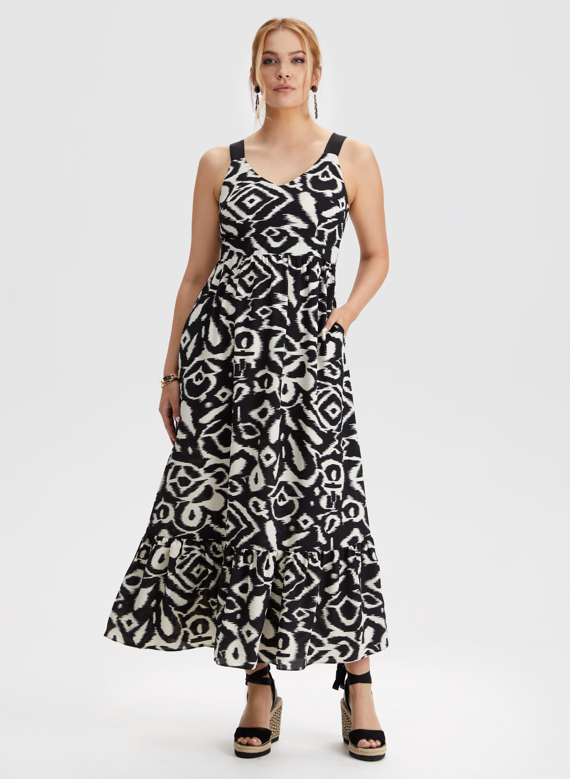 Stylish Abstract Print Maxi Dress for Women - Boho Flowy Long Dress for Beach, Vacation & Summer Outfits