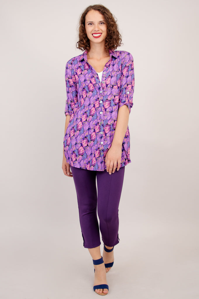 Celine Blouse with Petals Design - Soft Linen Bamboo Fabric for Women - Perfect for Office Wear & Summer Outfits