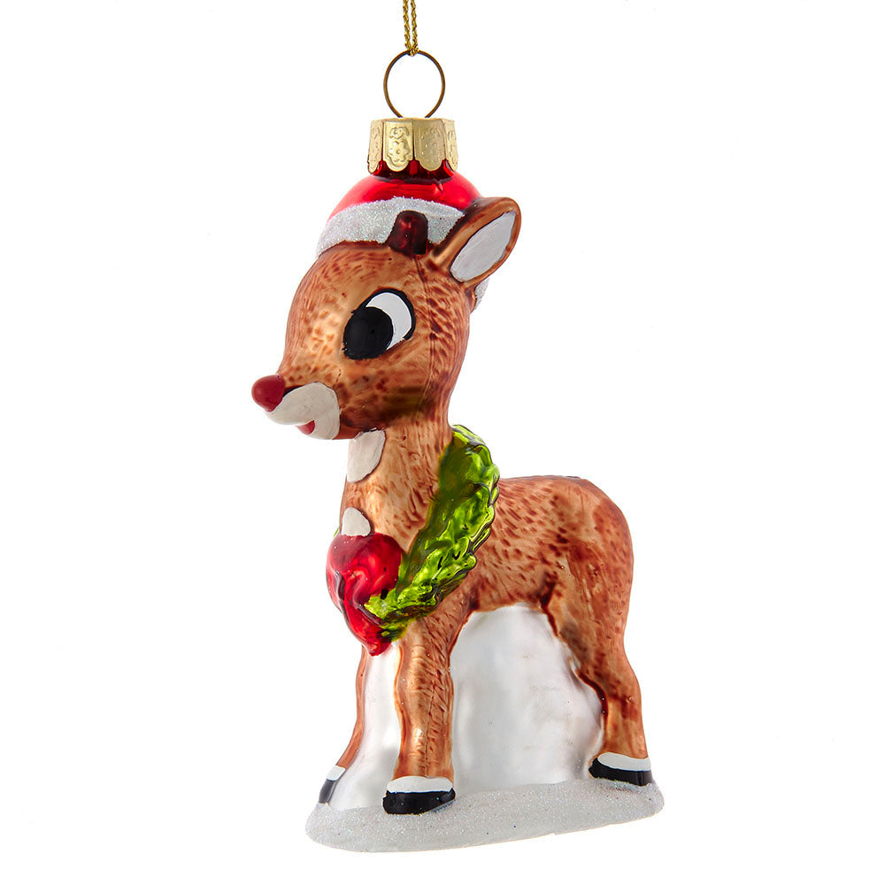Rudolph with Wreath Christmas Ornament - Festive Holiday Decor for Tree, Mantel & Home Decorations