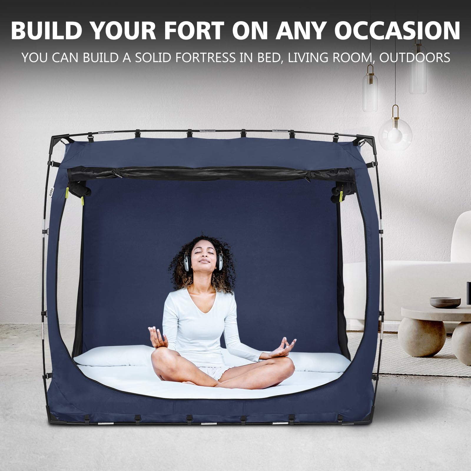 Queen Size Bed Tent Canopy for Adults & Kids - Portable Indoor Sleeping Tent with 93% Blackout, 3 Doors & Breathable Design - Perfect for Camping, Sleepovers, Privacy & Relaxation