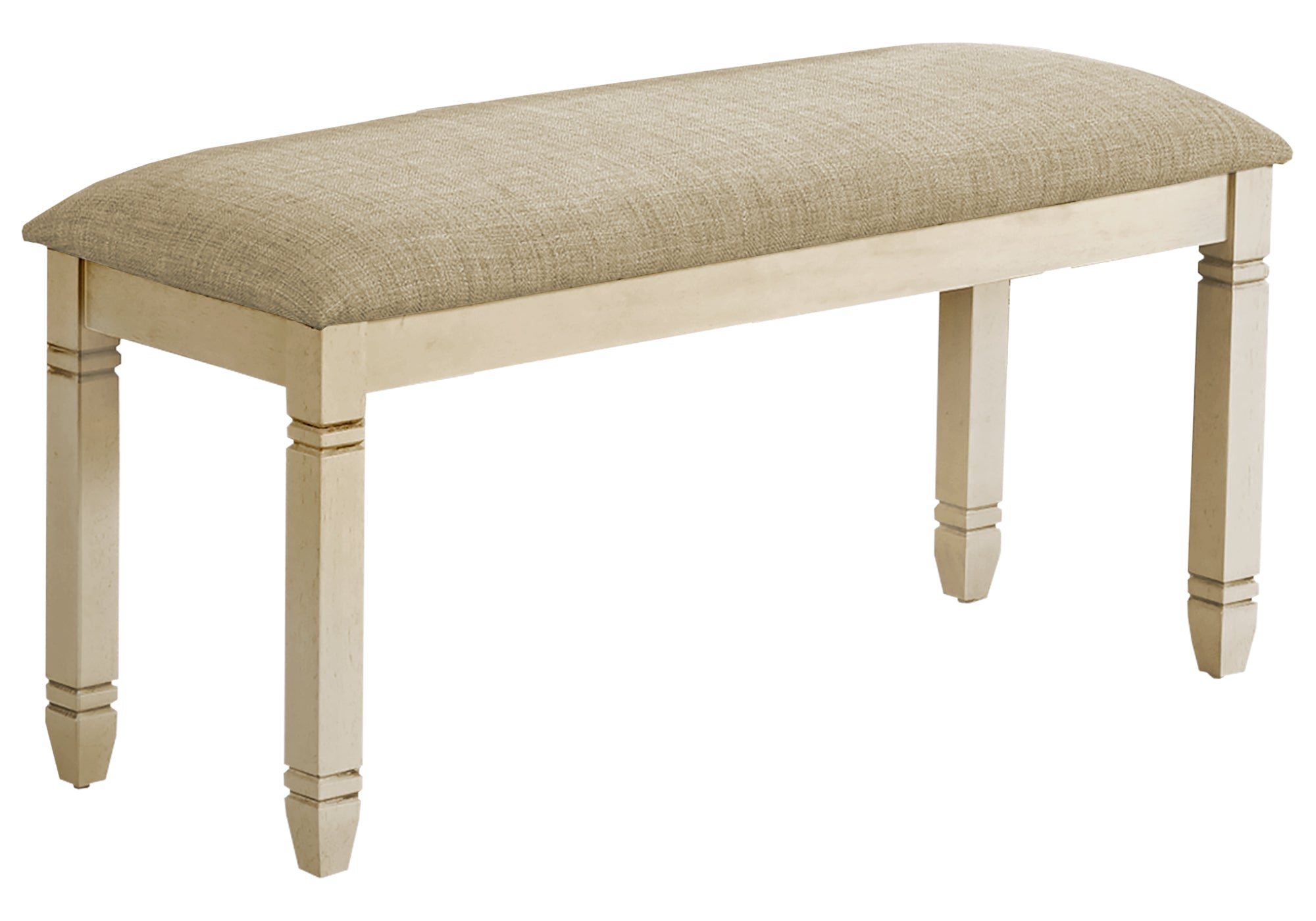 Antique White Rectangular Upholstered Bench with Beige Linen Fabric - Entryway Seating, Bedroom Storage, Living Room Decor, Farmhouse Style Furniture