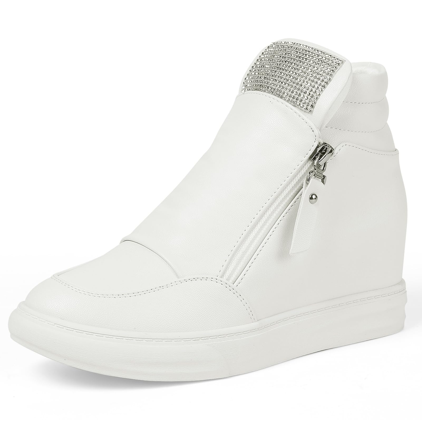 CKROLA Women's Fashion Platform Sneakers - Hidden Wedge Heel High Top Shoes for Women, Comfortable Work Boots & Casual Wear | Perfect for Office, Walking & Daily Outfits