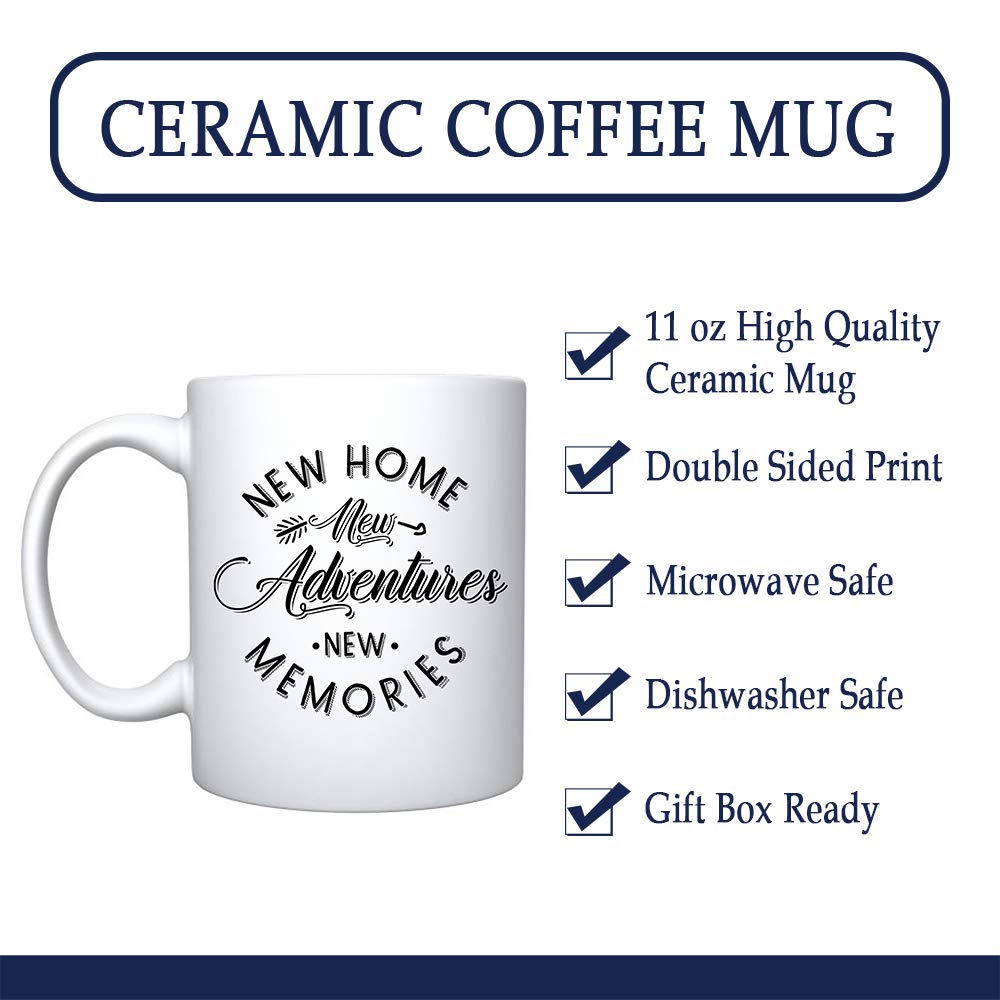 Veracco White Ceramic Coffee Mug - Funny Gift for Coffee Lovers, Bachelor Party Favors, Housewarming Present - Perfect for Home, Office & Gifting (New Home, New Adventures, New Memories)