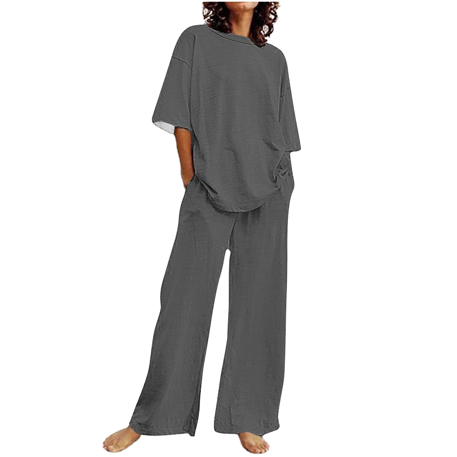 Women's 2 Piece Lounge Set - Short Sleeve Pullover Top & Wide Leg Pants Matching Loungewear Outfit | Soft Casual Tracksuit for Home, Yoga & Relaxation
