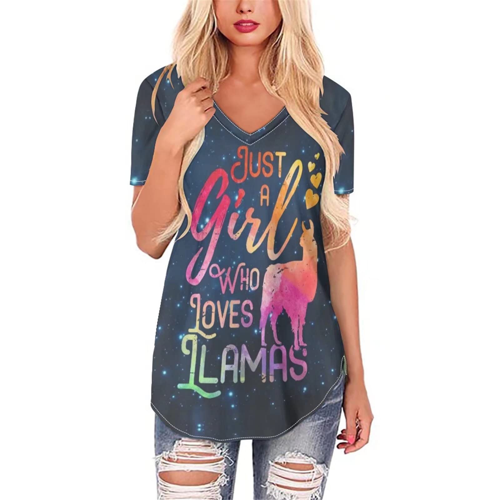 Xhuibop Women's V-Neck Short Sleeve Graphic Tee - Summer Casual T-Shirt for Women - Perfect for Beach Outings, Weekend Wear & Casual Dates