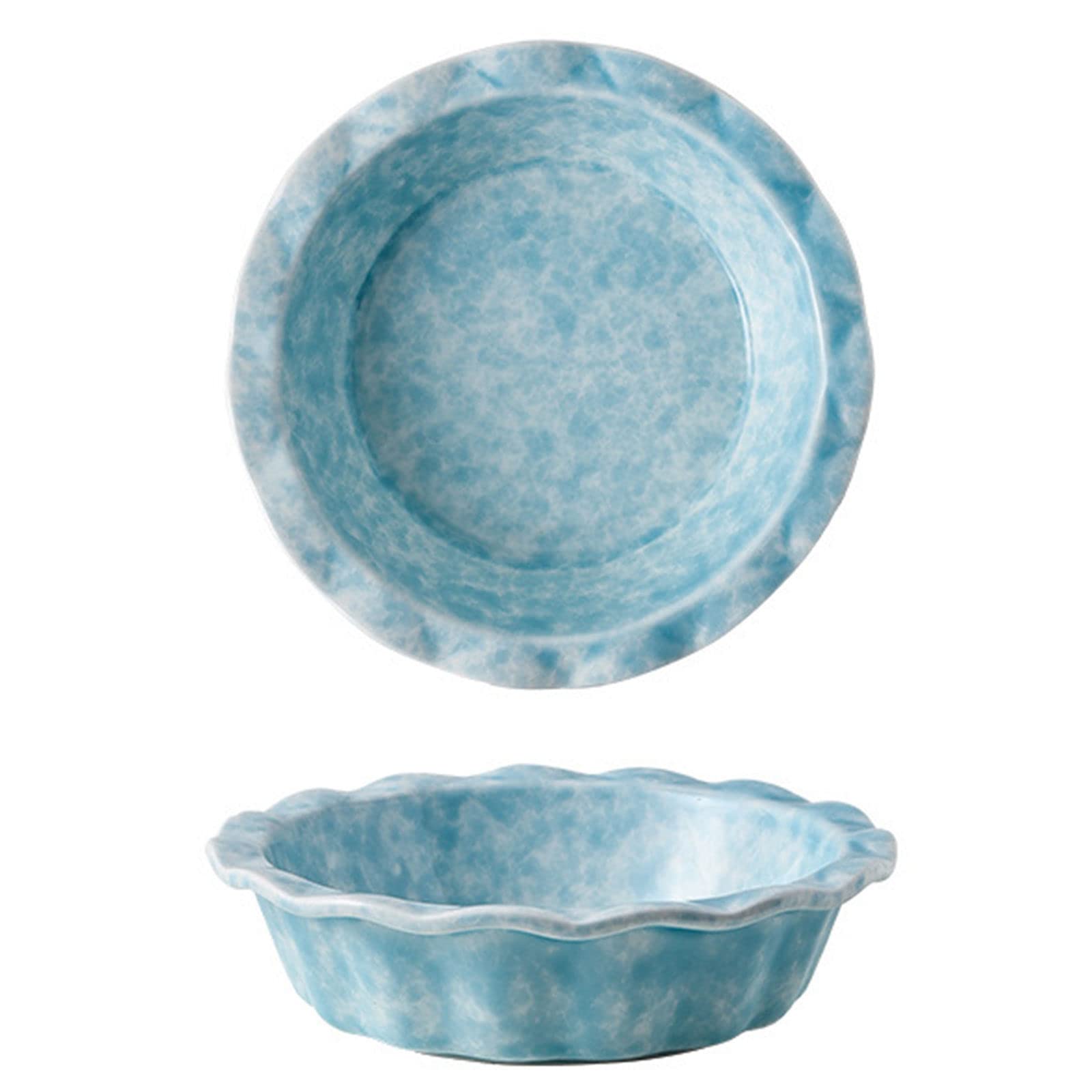 Qeeadeea 2-Piece Small Round Baking Dish Set - Colorful Ceramic Casserole & Pie Plate - Light Blue 17cm - Perfect for Baking Pies, Casseroles, and Desserts