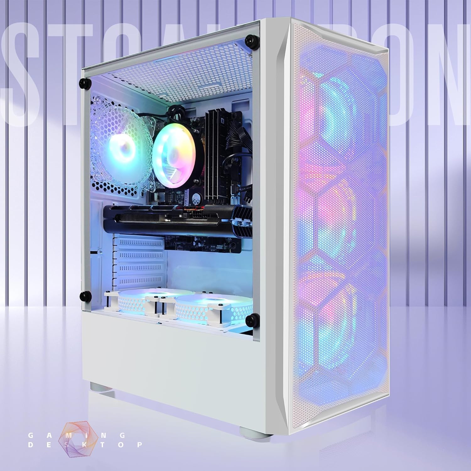 STGAubron Gaming Desktop PC - AMD Radeon RX 5600 XT 6GB GDDR6, Intel Core i7 Processor up to 3.9GHz, 16GB RAM, 1TB SSD, WiFi 600Mbps, Bluetooth 5.0, 6 RGB Fans, Windows 10 Home (White) - Perfect for 4K Gaming, Streaming & VR Experiences