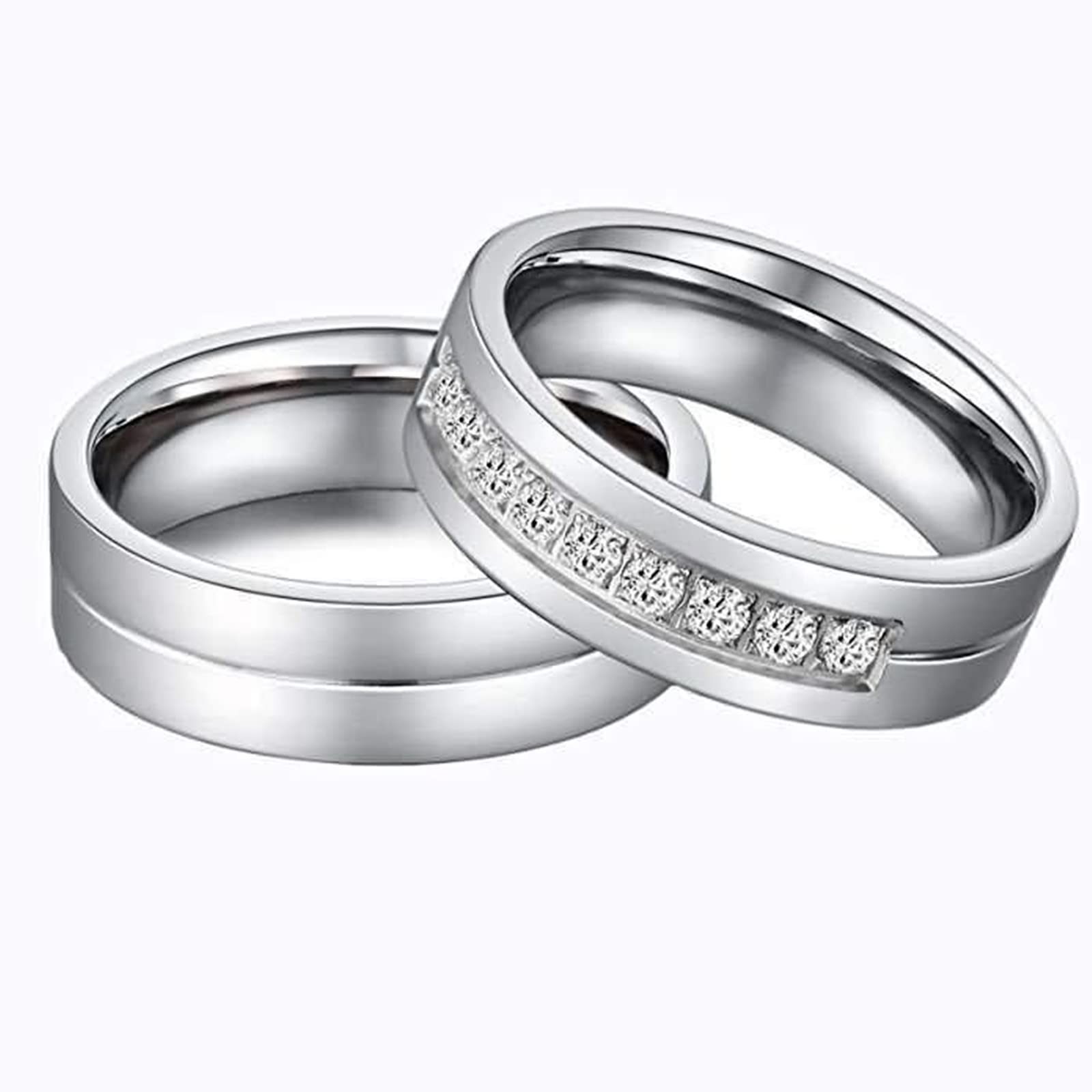 Engraved Matching Couple Rings - Sterling Silver & Stainless Steel Wedding Bands with 'Forever Love' Inscription - Romantic Anniversary Gift for Him & Her