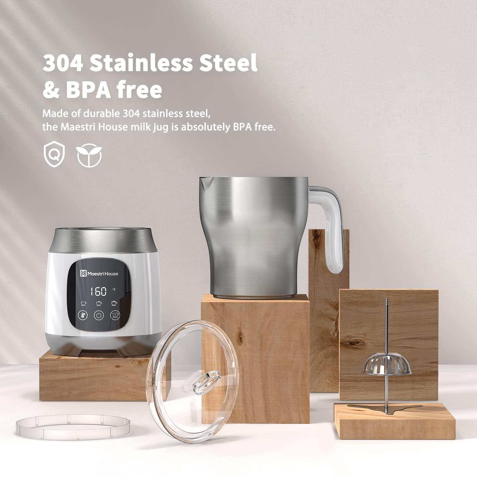 Maestri House Electric Milk Frother and Steamer - 21OZ/600ML Variable Temperature Control with Smart Touch, Adjustable Froth Thickness for Latte, Cappuccino & Hot Chocolate - Dishwasher Safe with Memory Function - Perfect for Home Coffee Bars, Office Use & Gift Giving