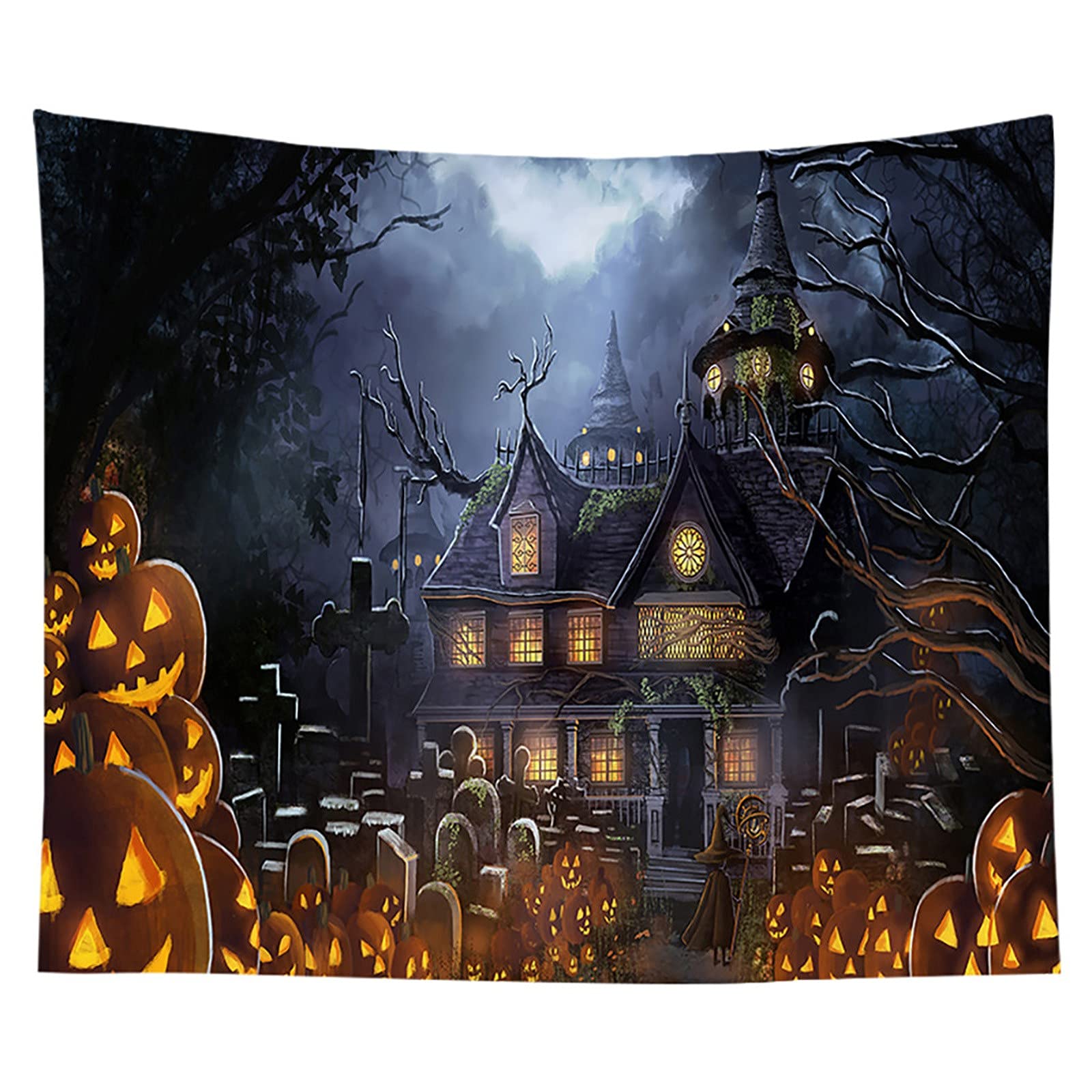 XUANOU Halloween Tapestry with Pumpkin Lantern & Skull Print - Spooky Wall Hanging Decor for Bedroom, Living Room, Party Background | Perfect for Halloween Home Decor, Themed Parties & Gothic Room Aesthetics