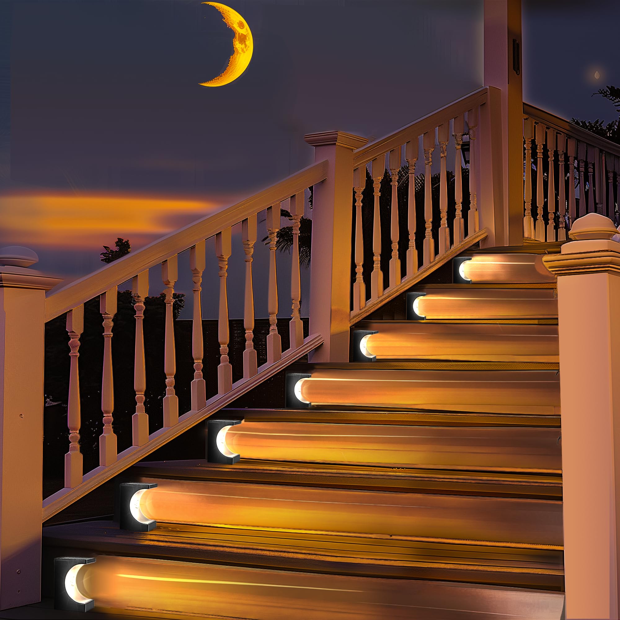 Solar Powered LED Step Lights for Outdoor Stairs - Waterproof Deck Lighting for Porch, Patio & Garden Pathways (Warm White, 2 Pack) - Perfect for Nighttime Safety and Landscape Decoration