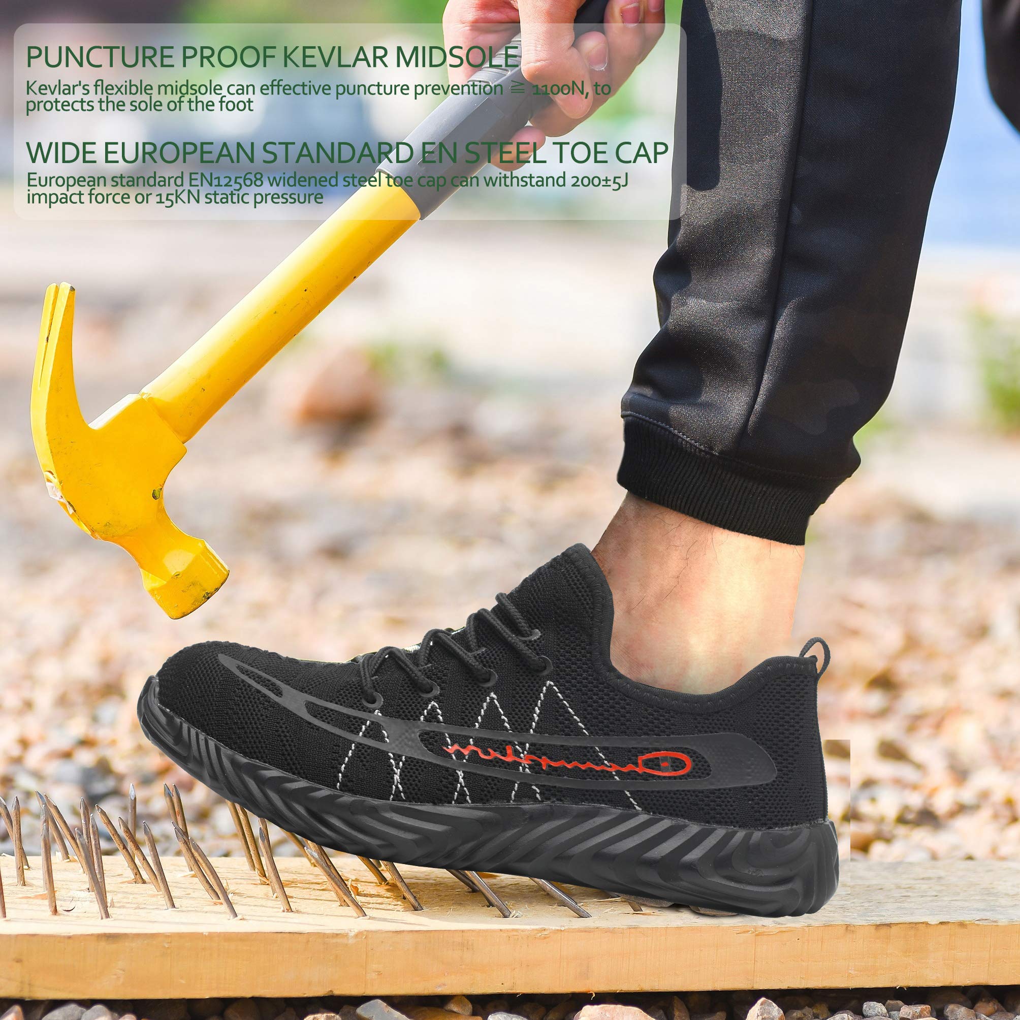 KINOW Steel Toe Safety Work Shoes for Men & Women - Slip Resistant Lightweight Industrial Construction Sneakers | Outdoor Work, Warehouse, Construction Site Safety Footwear