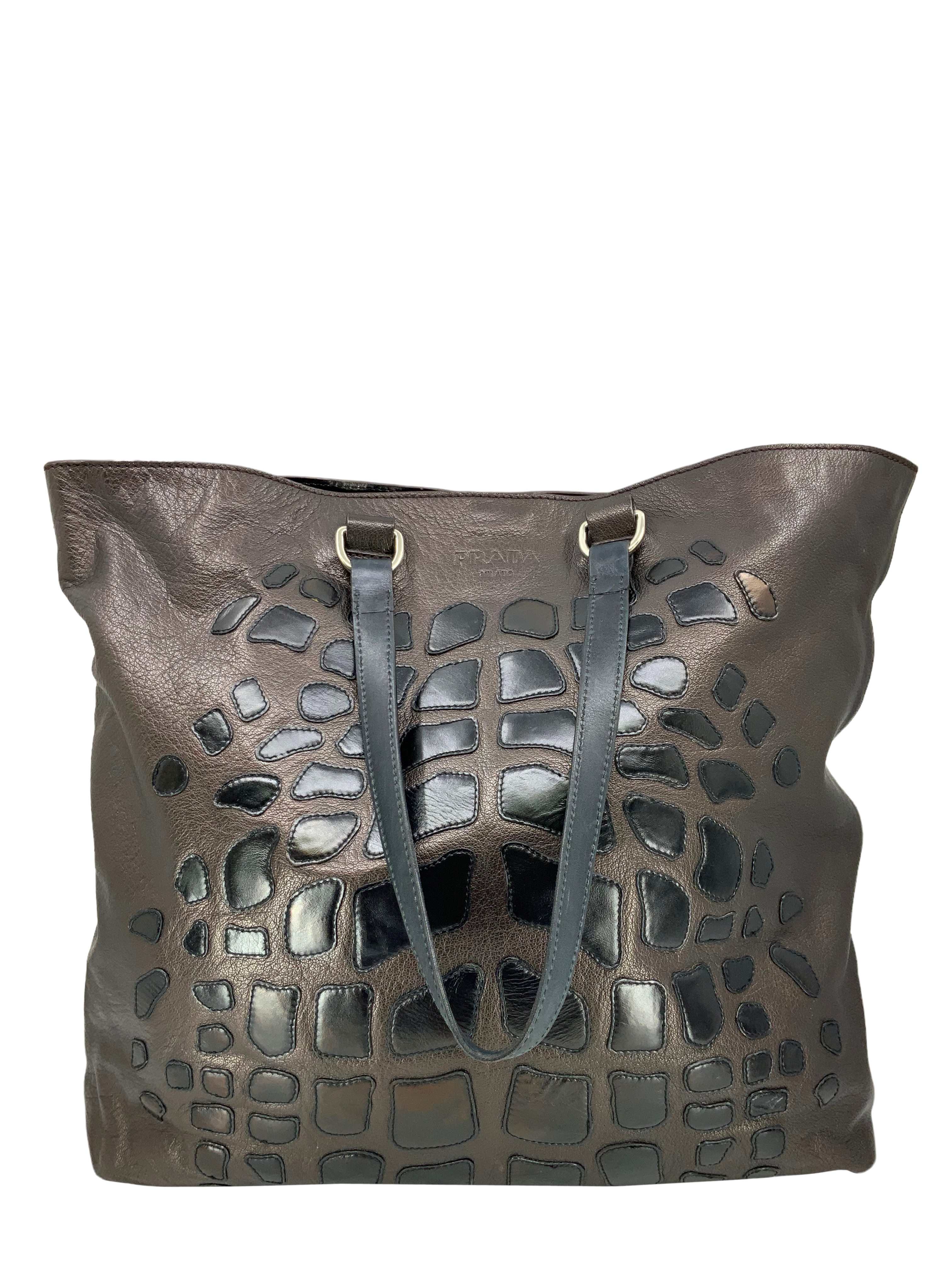 Prada Vintage Metallic Leather Large Tote Bag for Women | Luxury Designer Handbag for Work, Travel & Everyday Use
