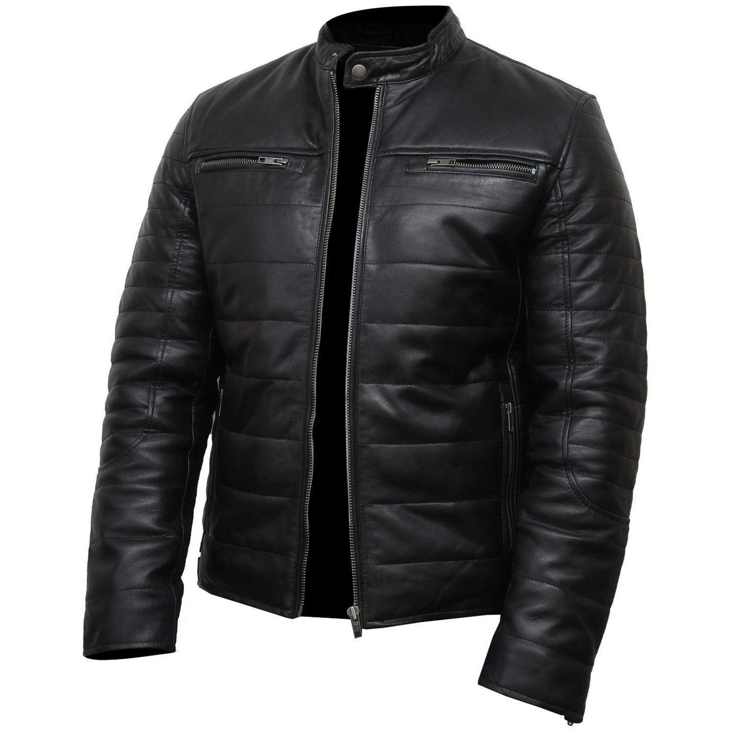 Elevar Deals Men's Black Bomber Leather Jacket - Genuine Leather Motorcycle Jacket for Men - Stylish & Durable Outerwear for Riding, Travel & Casual Wear