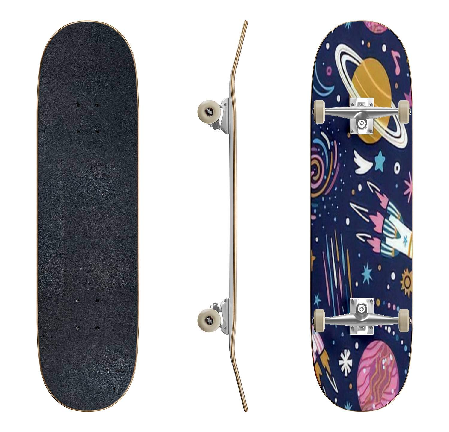 EFTOWEL Vector Space Skateboard - Galaxy, Planets & Stars Design - Classic Concave Longboard for Beginners & Pros - Perfect for Extreme Sports, Teen Gifts & Urban Commuting