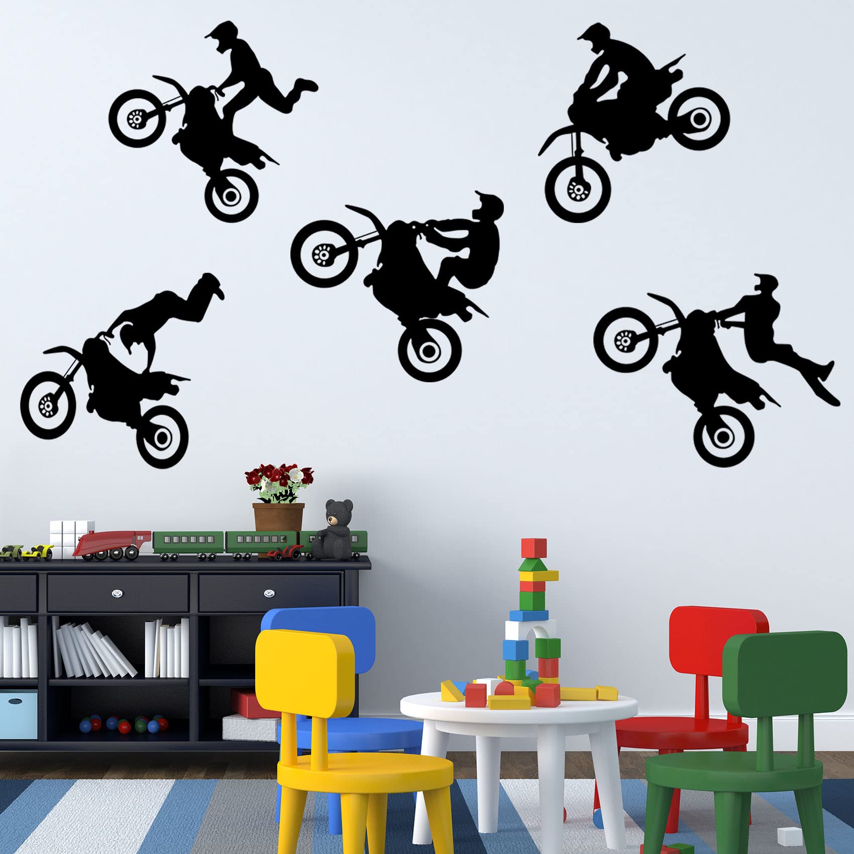 Dirt Bike Stickers - Motocross Peel and Stick Wall Decals for Motorcycle Lovers | Boys Room, Living Room, Office & Game Room Decor | Perfect for Bedroom Walls, Man Caves & Racing Themed Spaces