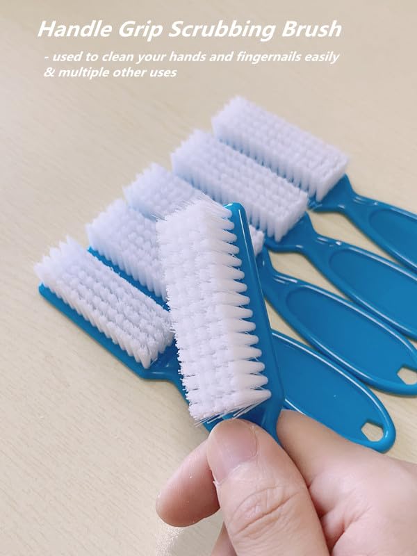 6Pcs Nail Brush Set for Cleaning Fingernails & Toenails - Ergonomic Handle Grip Manicure Pedicure Tools with Soft Bristles - Perfect for Home Salon, Nail Dust Removal & Professional Nail Care (Blue)