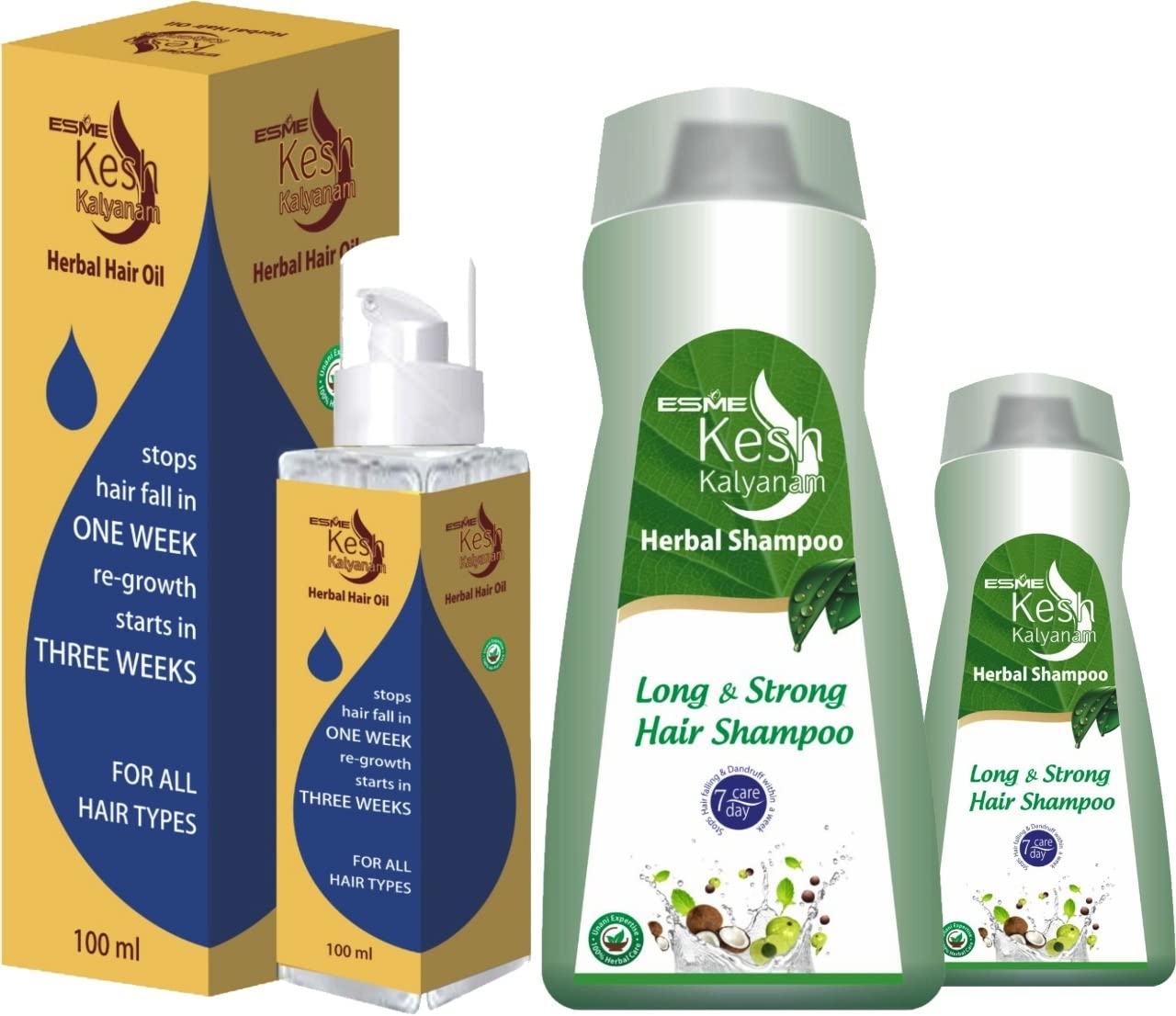 ESME Herbal Shampoo & Hair Oil Set - 200ml Shampoo + 100ml Oil - Natural Hair Care for Dry, Damaged Hair - Sulfate Free, Vegan, Cruelty Free - Perfect for Daily Hair Nourishment & Scalp Treatment
