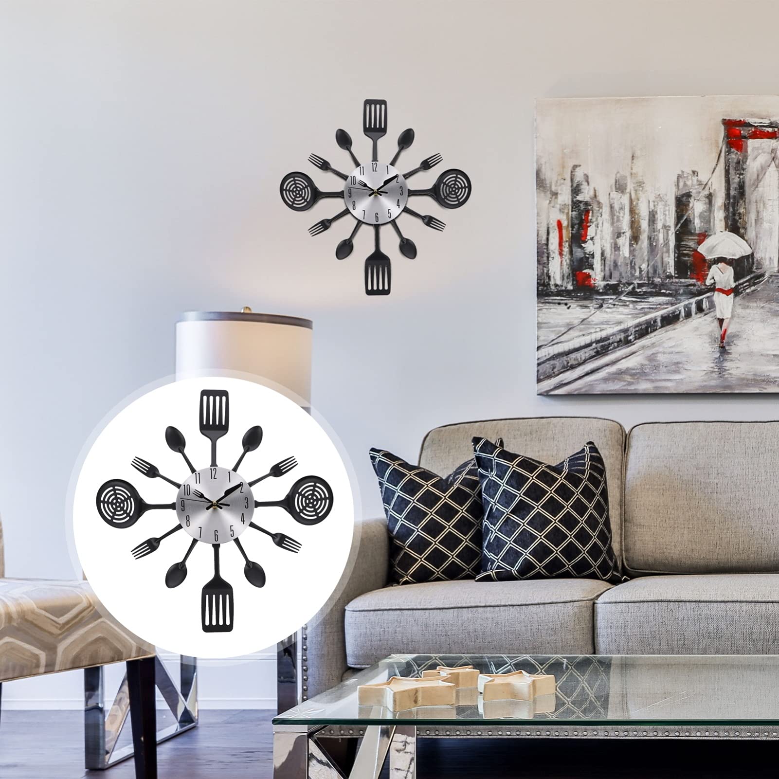 Rustic 3D Removable Kitchen Wall Clock with Forks and Spoons - Unique Cutlery Design for Home & Room Decoration - Perfect for Farmhouse, Dining Room, or Kitchen Wall Decor