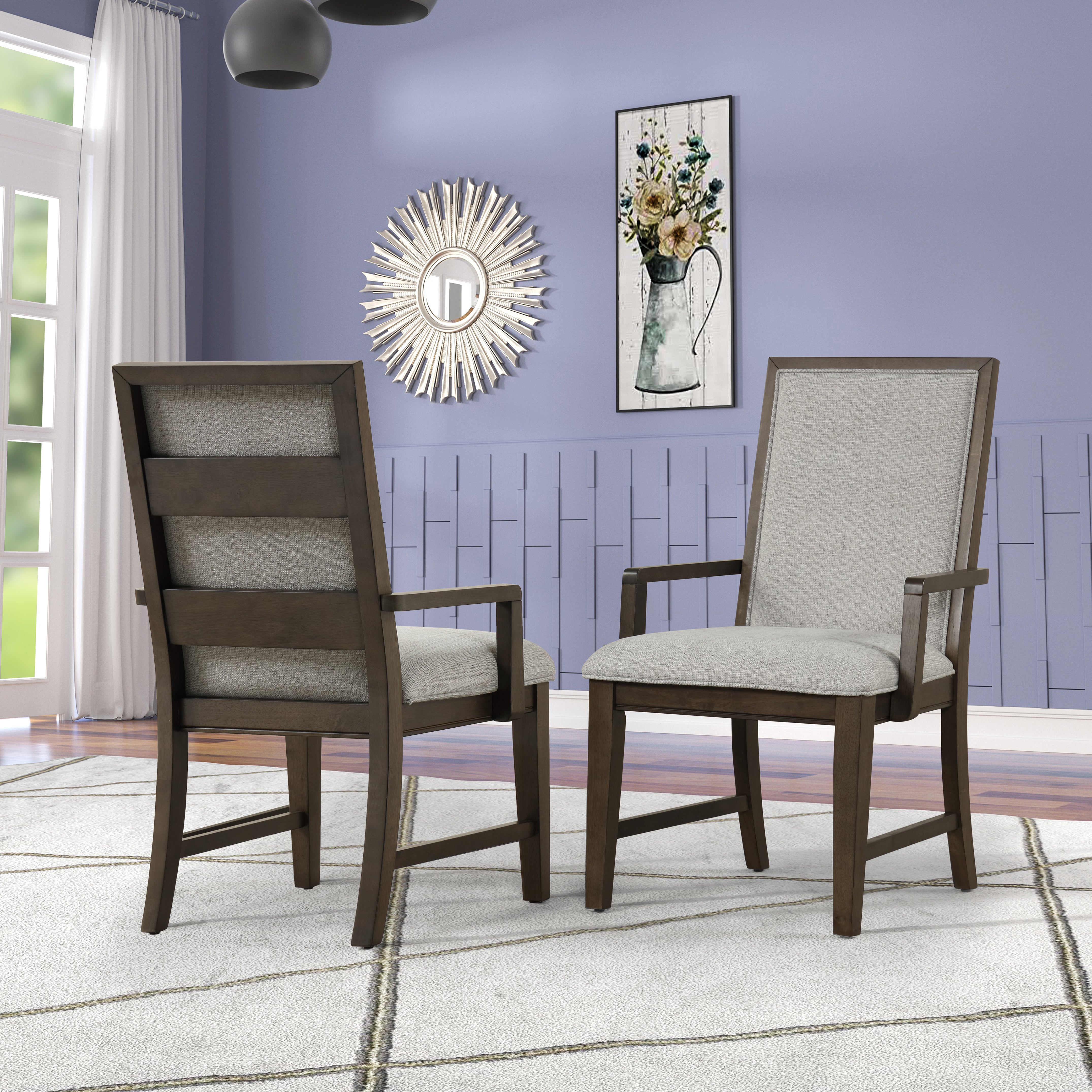 Roundhill Furniture Aberll Solid Wood Upholstered Armchairs - Gray Living Room Chairs Set of 2 for Dining Room, Bedroom, or Home Office