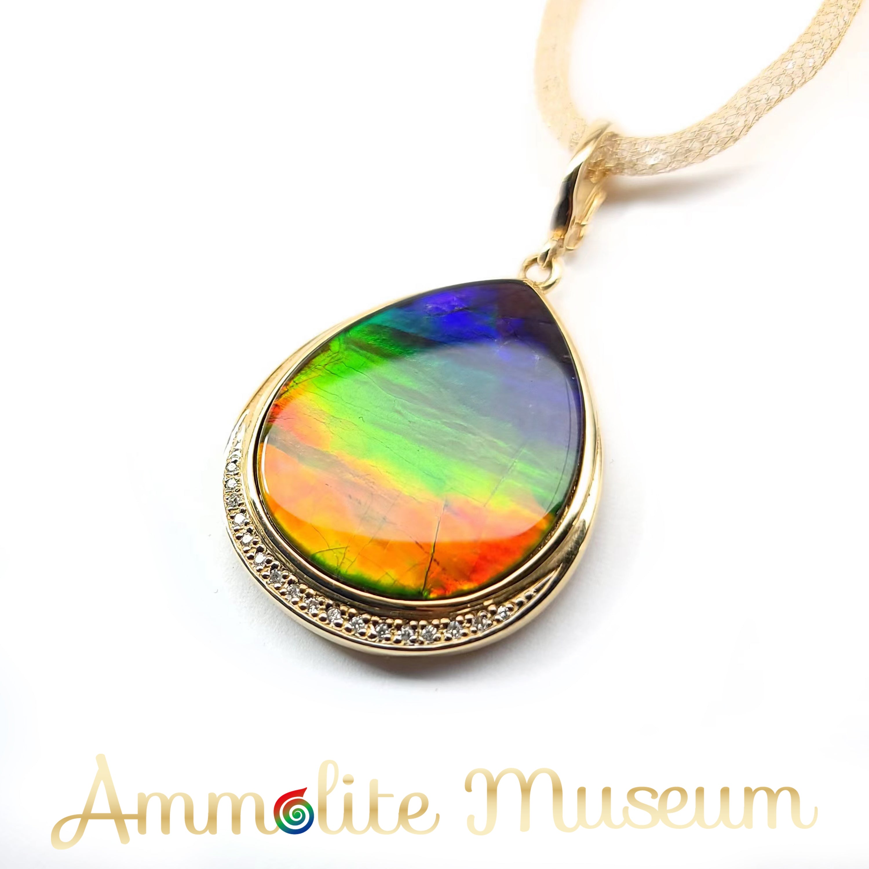 14K Gold Pear-Shaped Ammolite Pendant Necklace - Classic Elegant Jewelry for Women, Gift for Her, Perfect for Weddings, Anniversaries & Special Occasions