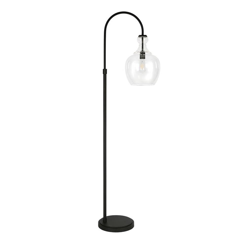 Modern Metal Arc Floor Lamp in Black & Bronze with Clear Glass Shade - Perfect for Living Room, Bedroom, or Office Lighting Decor