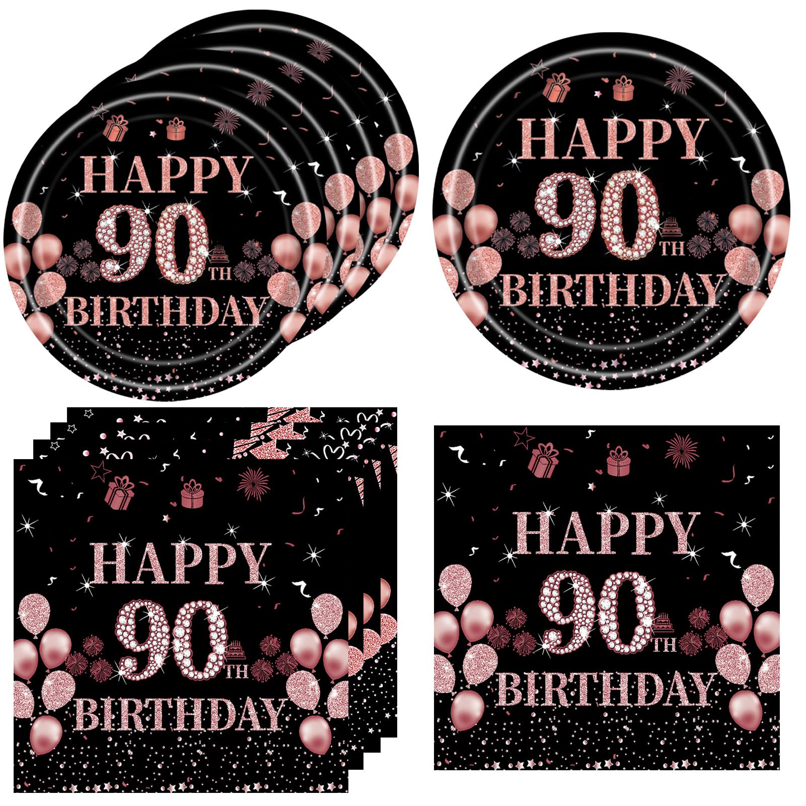 90th Birthday Party Decorations for Women - 40PCS Disposable Tableware Set with Plates & Napkins - Perfect for 90 Years Old Celebration, Milestone Birthday Party & Special Occasions