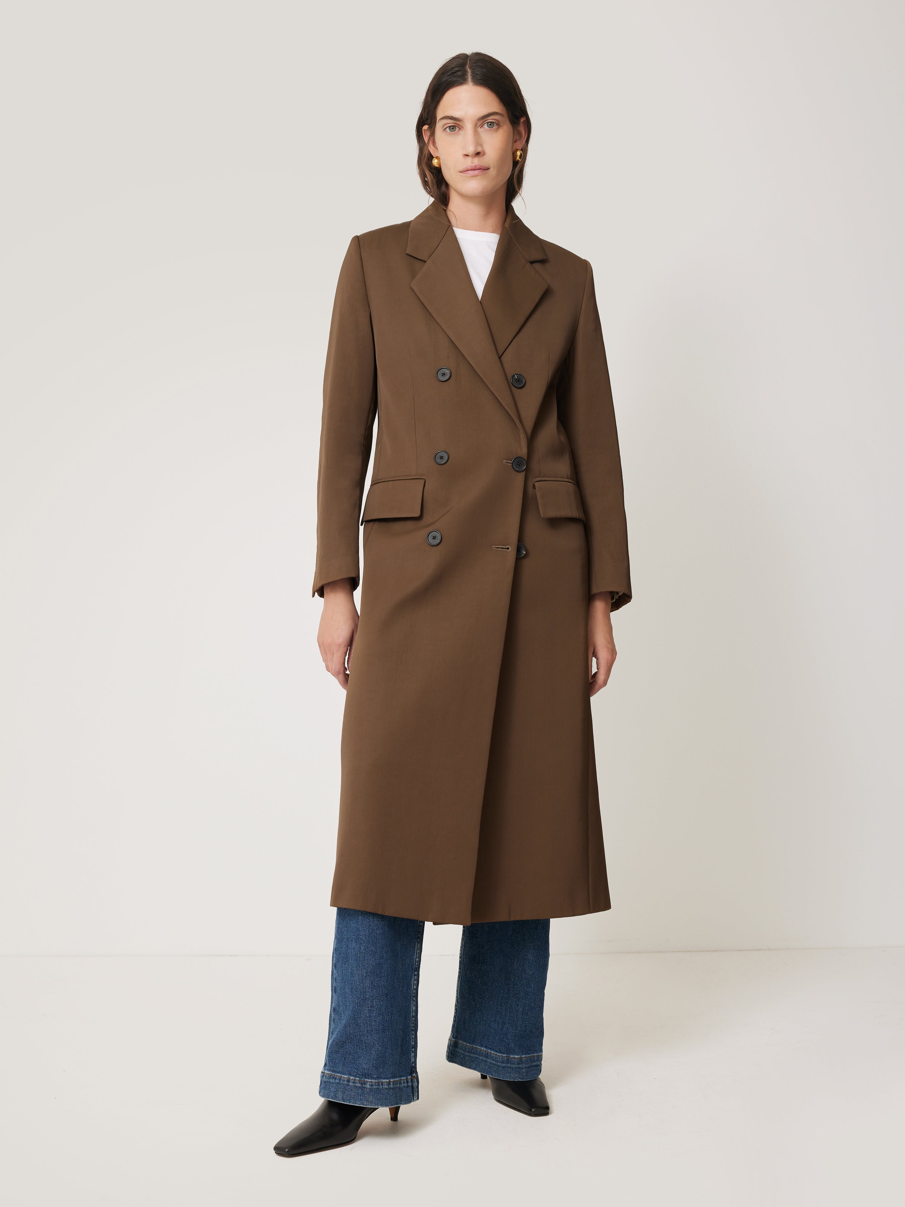 Italian Twill Oversized Coat for Women - Classic Brown Long Trench Coat with Belt | Perfect for Fall, Winter & Office Wear